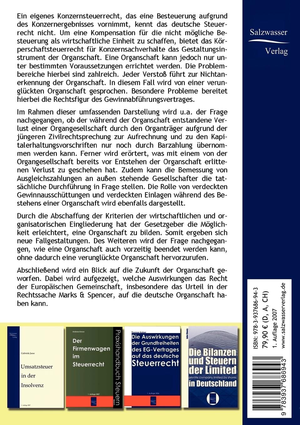 Rückseitencover Die verunglückte Organschaft im Körperschaftsteuerrecht