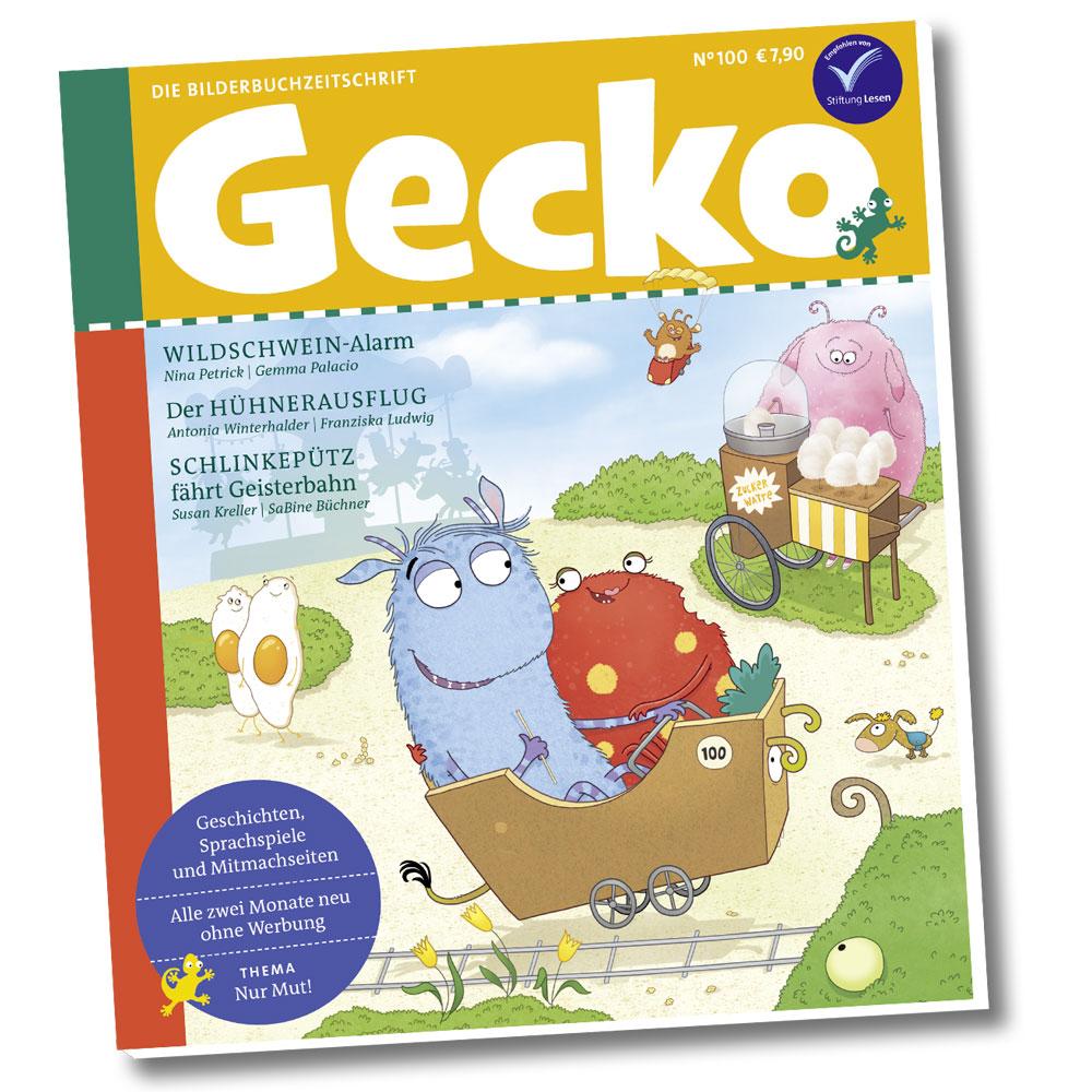 Vorderes Coverbild Gecko Kinderzeitschrift Band 100