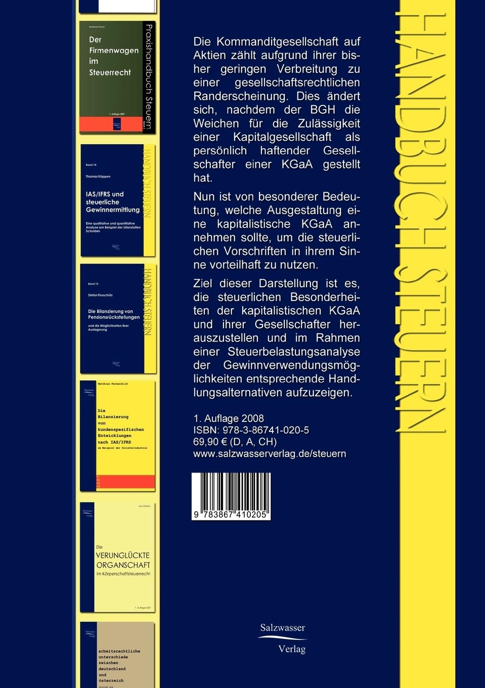 Rückseitencover Die Gewinnverwendung in der kapitalistischen KGaA