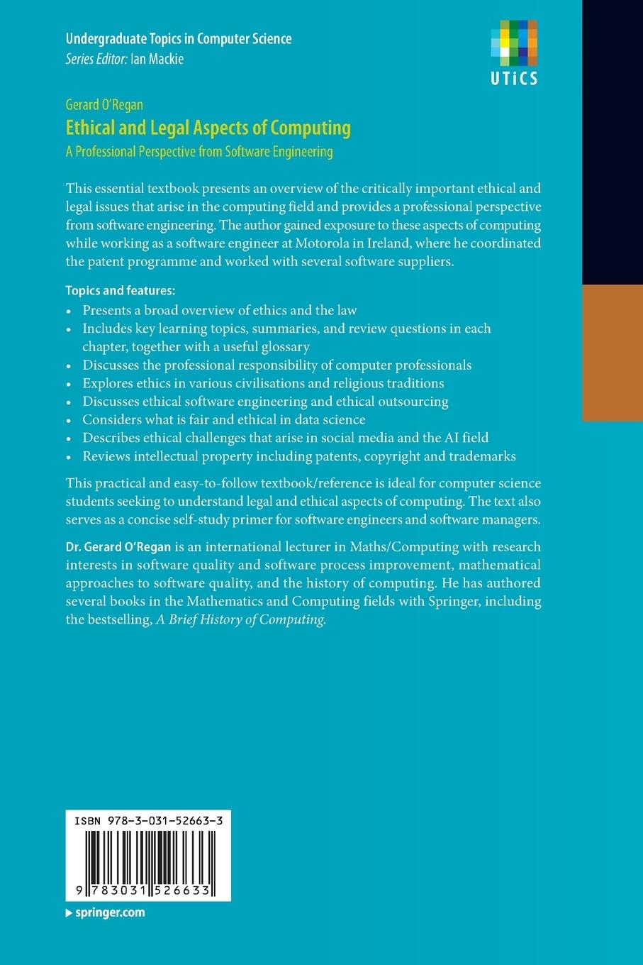 Rückseitencover Ethical and Legal Aspects of Computing