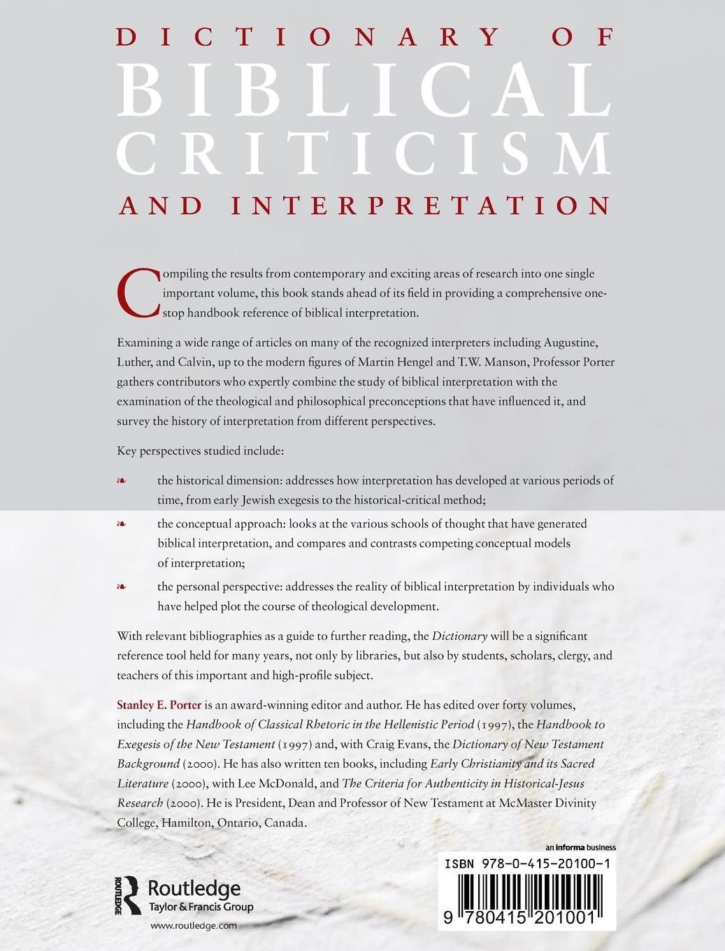 Rückseitencover Dictionary of Biblical Criticism and Interpretation