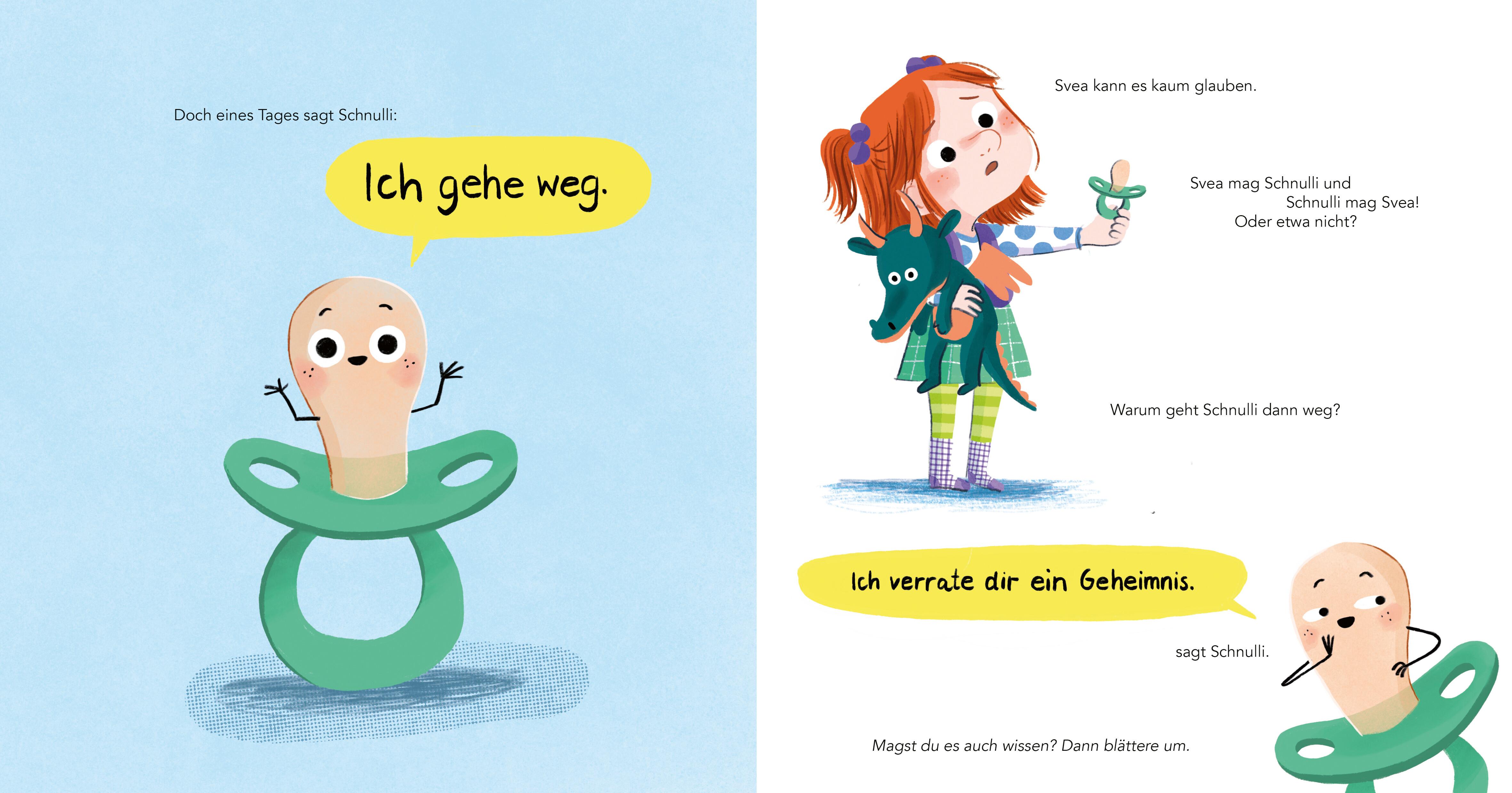Beispielinhalt (Bild) Schnulli zieht aus - Ein 'Pappbilderbuch, dass Kinder beim Abschied vom Schnuller unterstützt