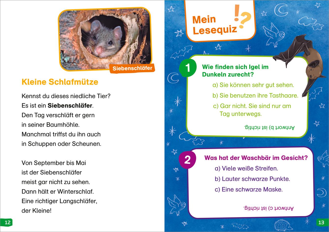 Beispielinhalt (Bild) WAS IST WAS Erstes Lesen easy! Band 17. Tiere in der Nacht