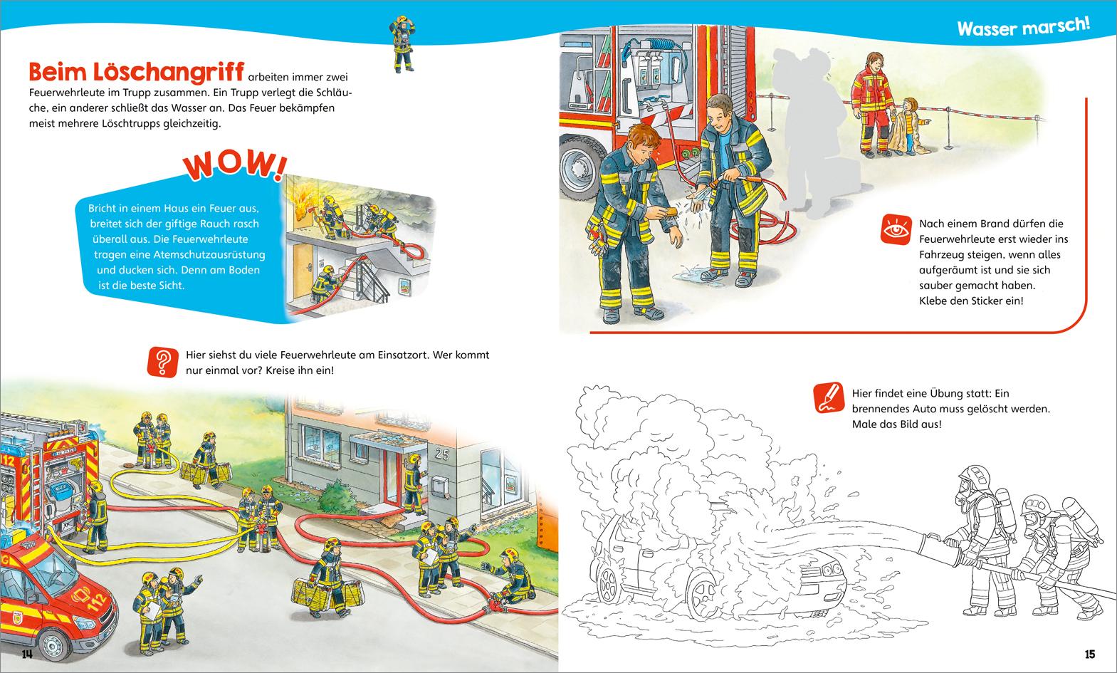 Beispielinhalt (Bild) WAS IST WAS Junior Mitmach-Heft Feuerwehr