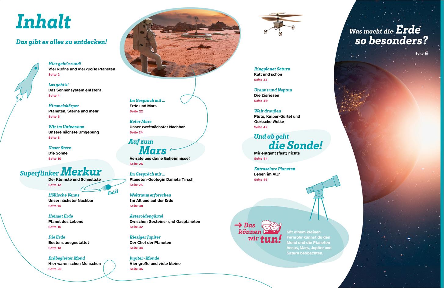 Beispielinhalt (Bild) WAS IST WAS Planeten. Unsere fernen Nachbarn