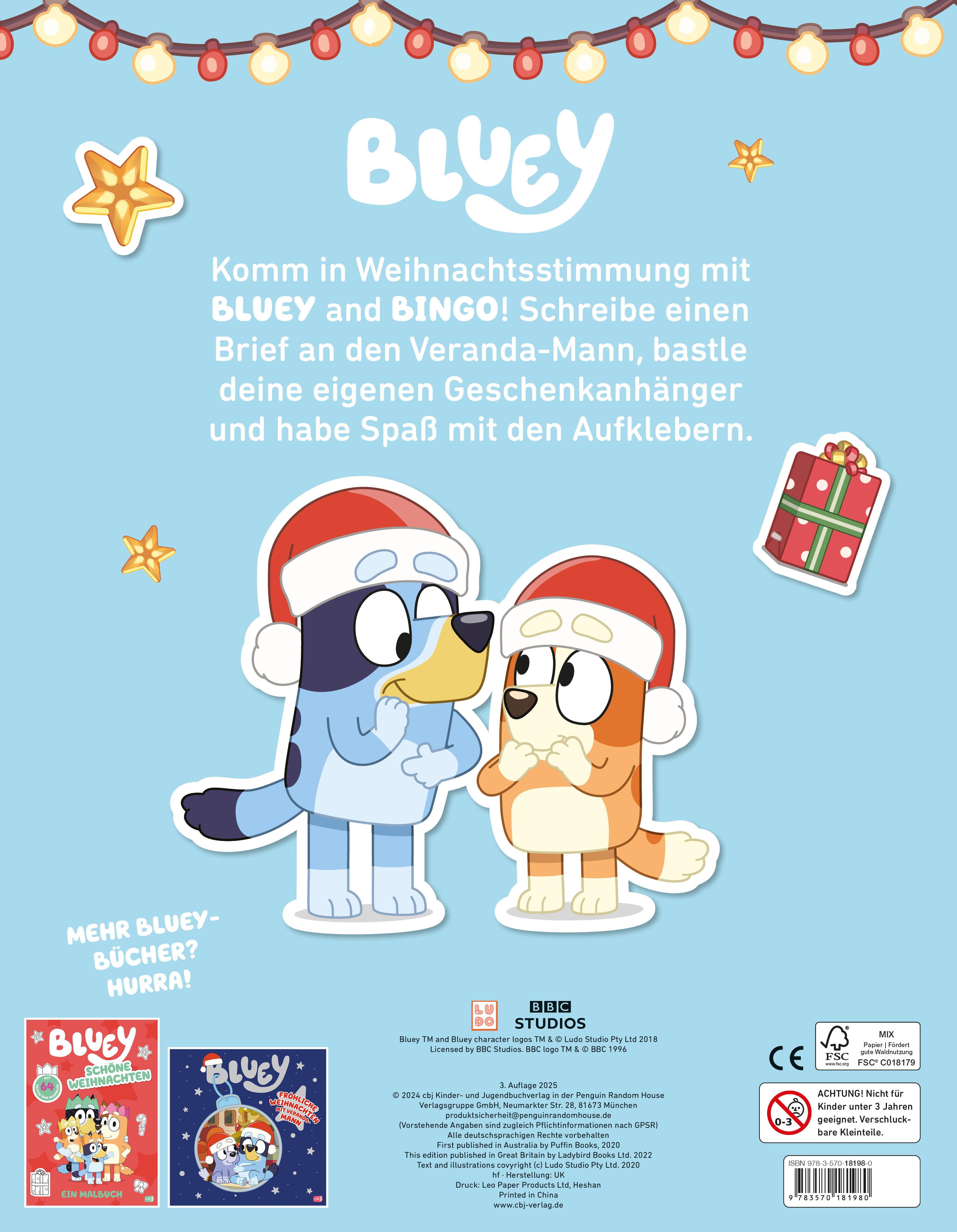 Beispielinhalt (Bild) BLUEY - Hurra, es ist Weihnachten! - Rätsel- und Stickerbuch