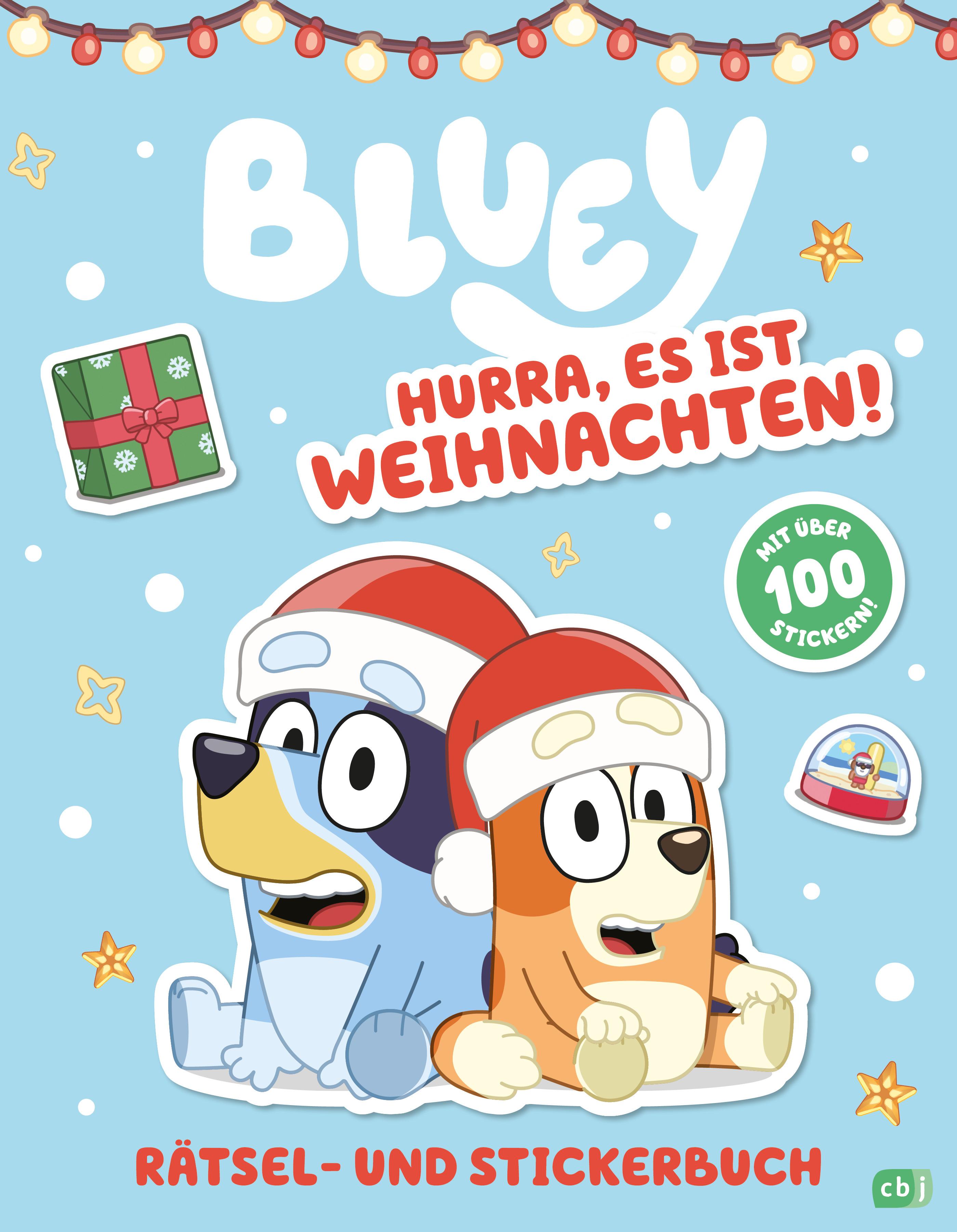 Vorderes Coverbild BLUEY - Hurra, es ist Weihnachten! - Rätsel- und Stickerbuch