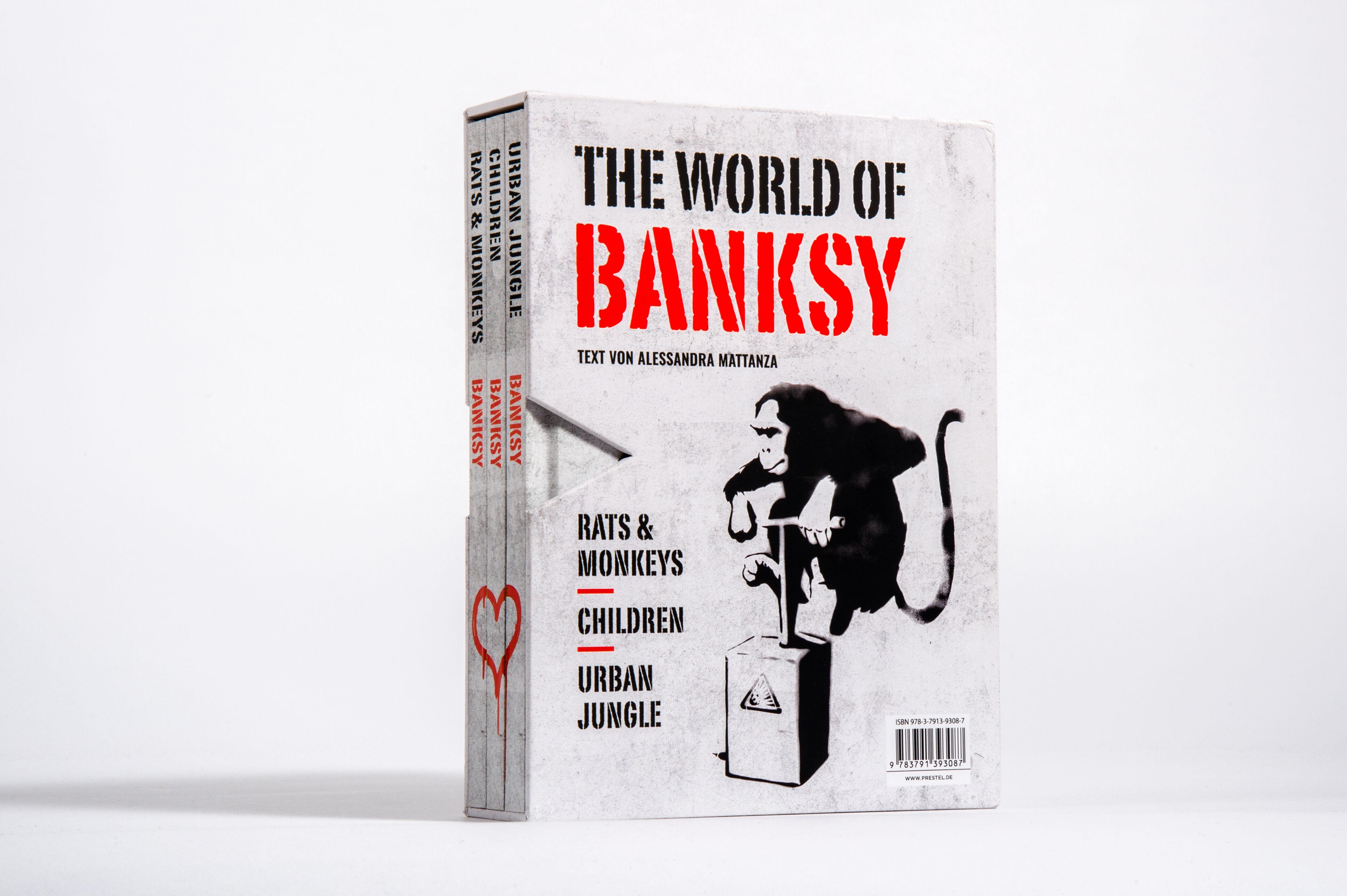 Beispielinhalt (Bild) The World of Banksy. Alles was du von Banksy kennen musst in 3 Bänden im Schuber