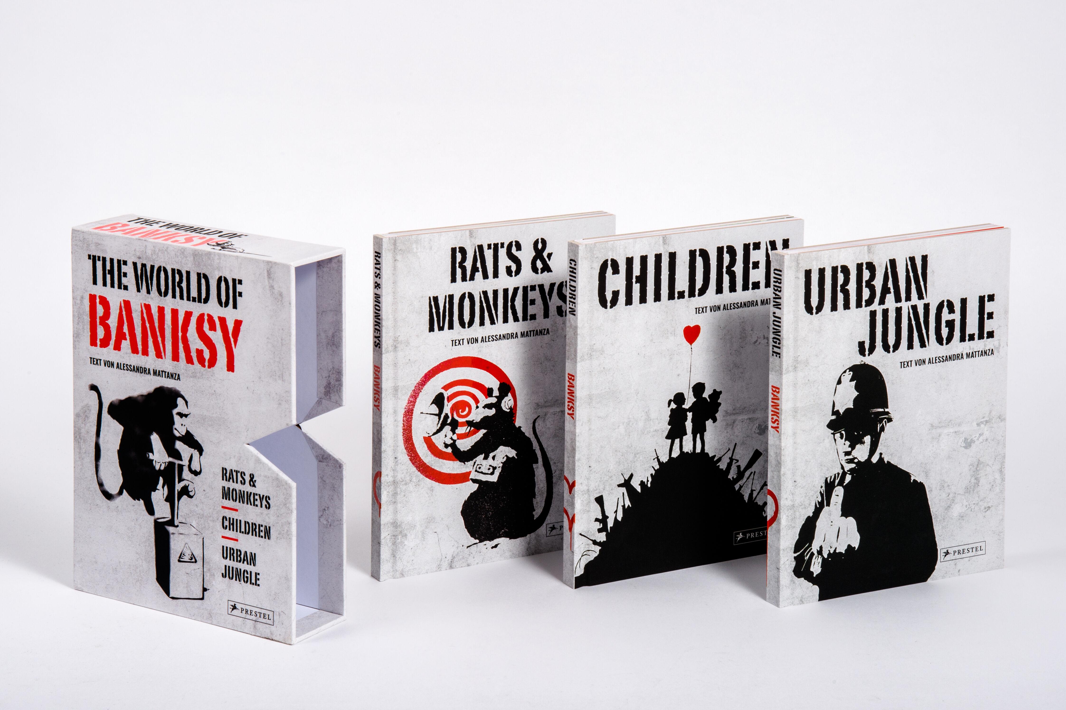 Beispielinhalt (Bild) The World of Banksy. Alles was du von Banksy kennen musst in 3 Bänden im Schuber