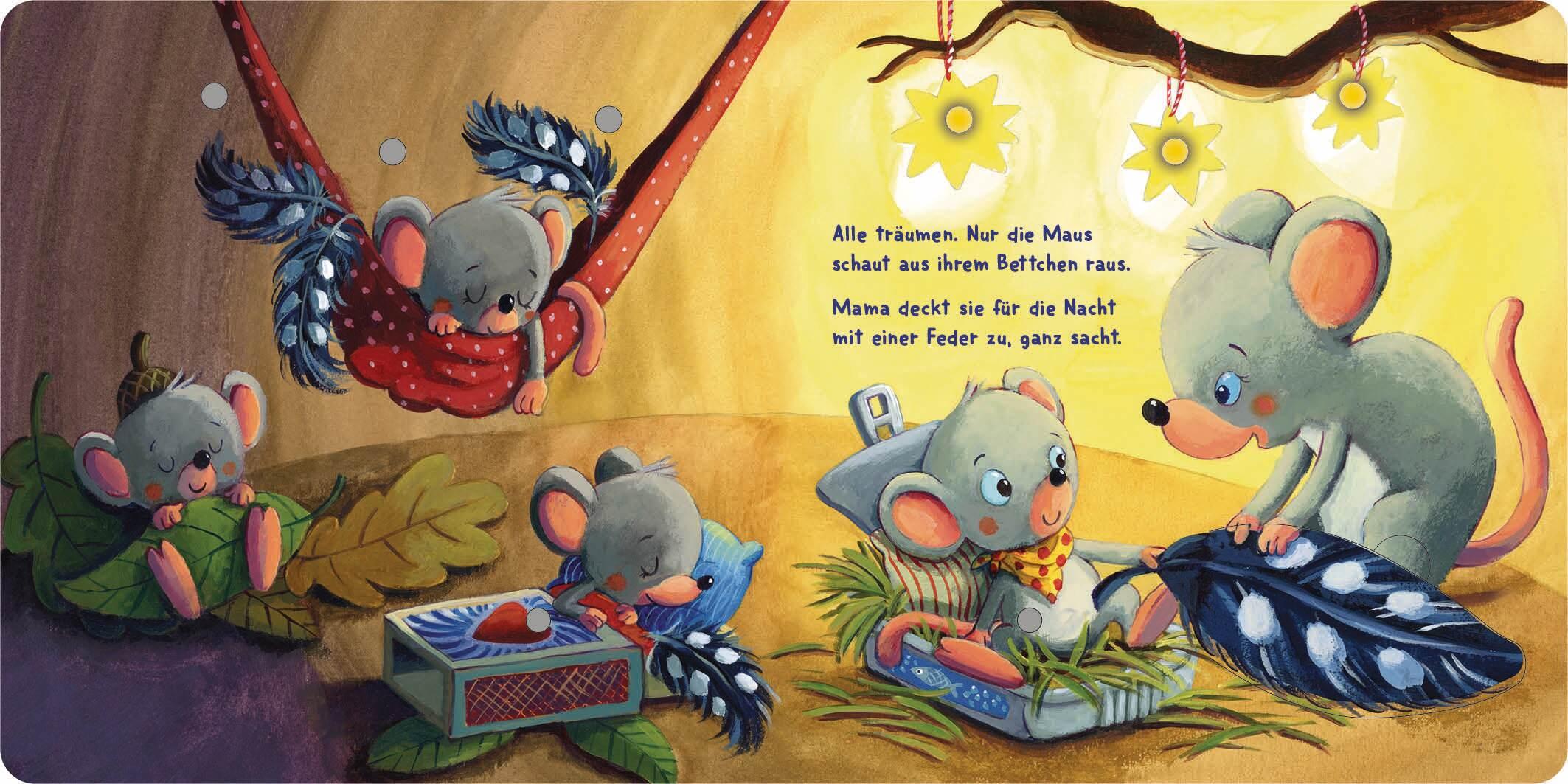 Beispielinhalt (Bild) Mein Lichter-Klappen-Buch - Ins Bett gehüpft, unter die Decke geschlüpft