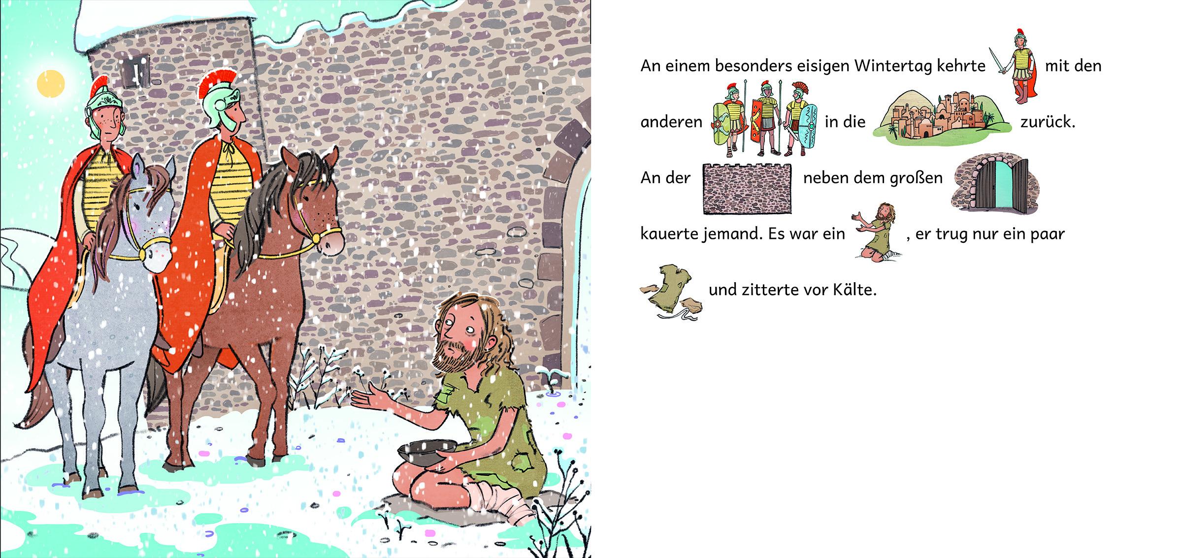 Beispielinhalt (Bild) Einer, der seinen Mantel teilte ... Die Geschichte von Sankt Martin in Bildwörtern