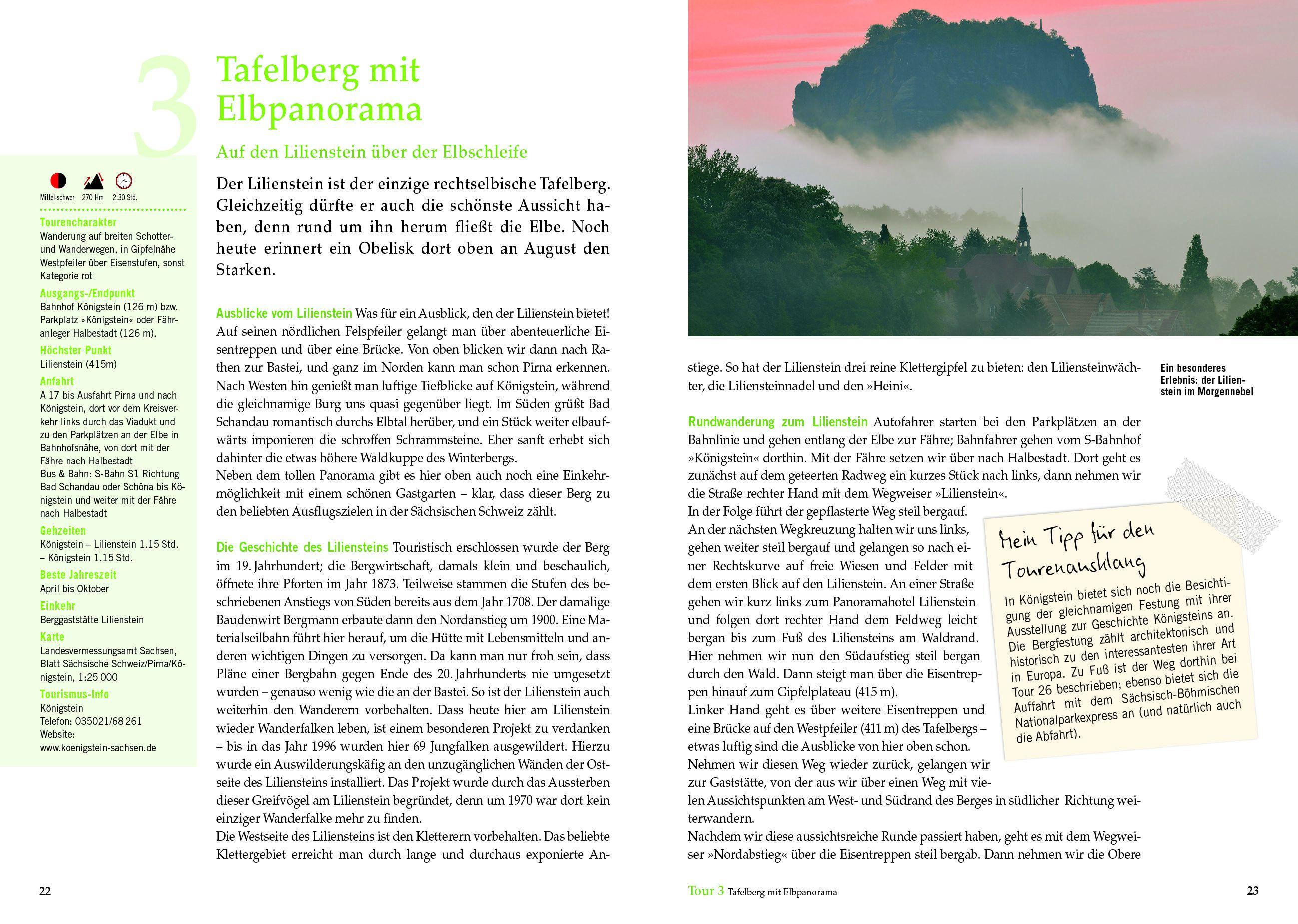 Beispielinhalt (Bild) Wandertouren für Langschläfer Sächsische Schweiz