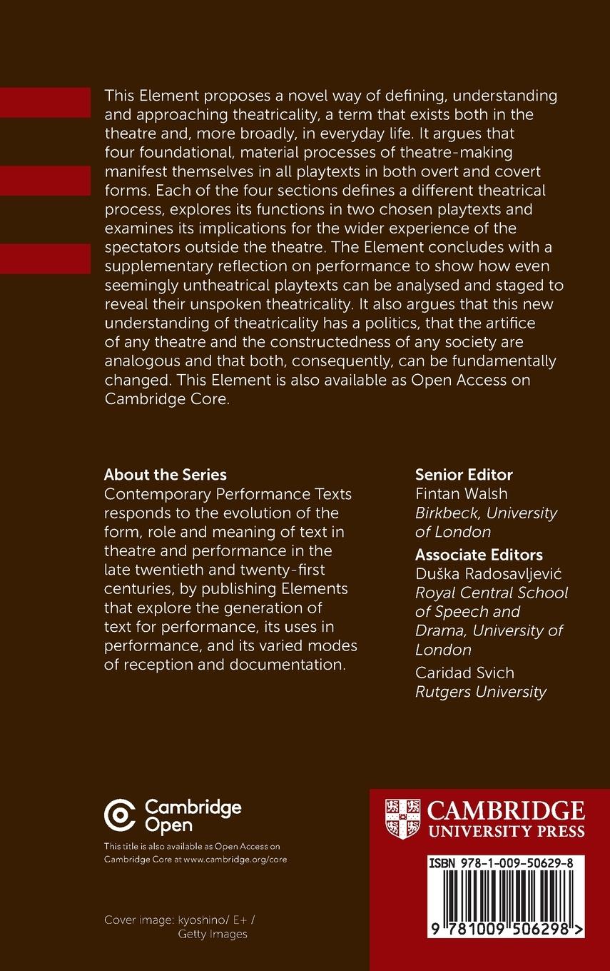 Rückseitencover Theatricality, Playtexts and Society