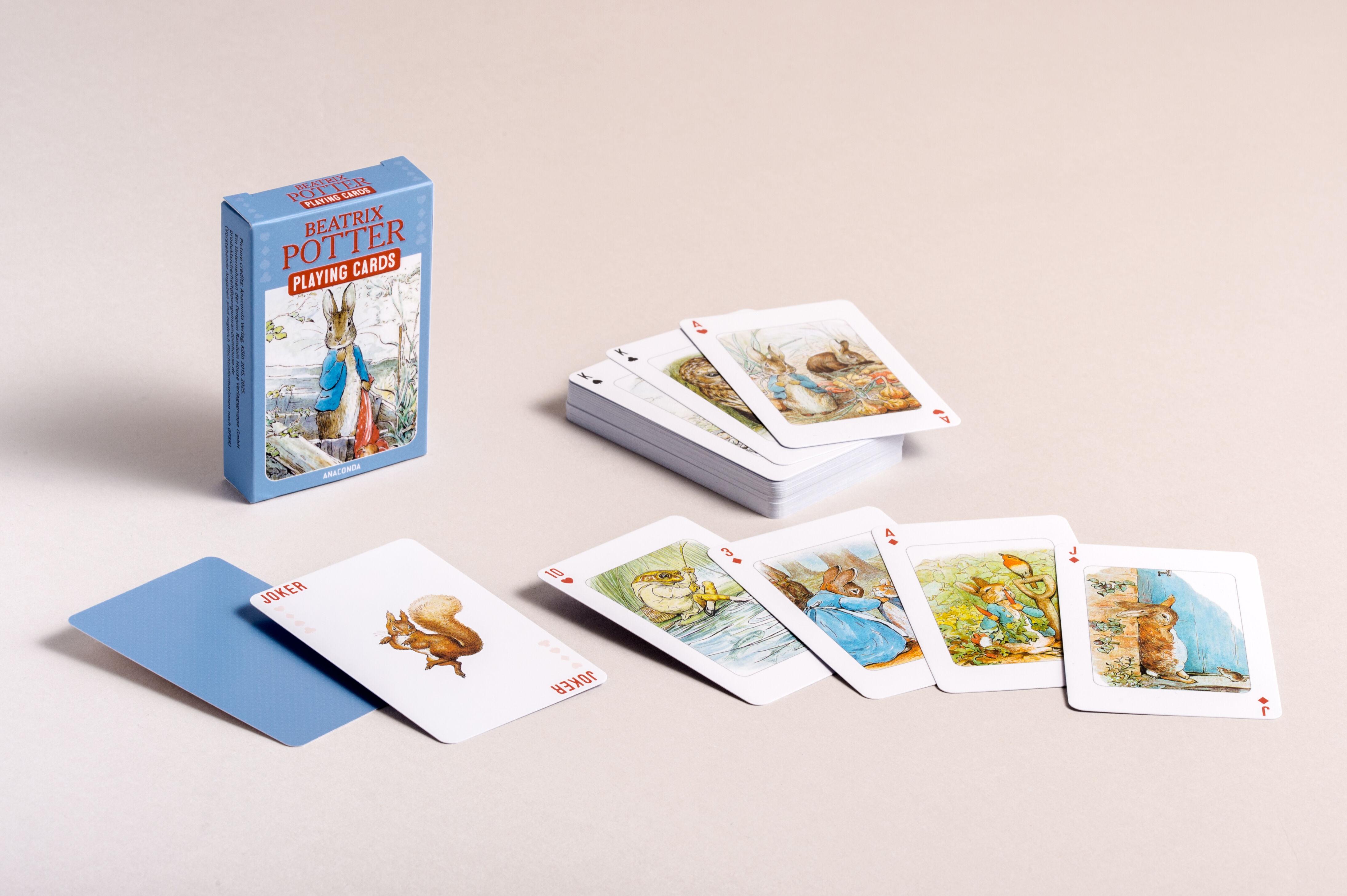 Beispielinhalt (Bild) Kartenspiel Beatrix Potter. 54 Spielkarten mit 53 Motiven von Peter Hase und seinen Freunden