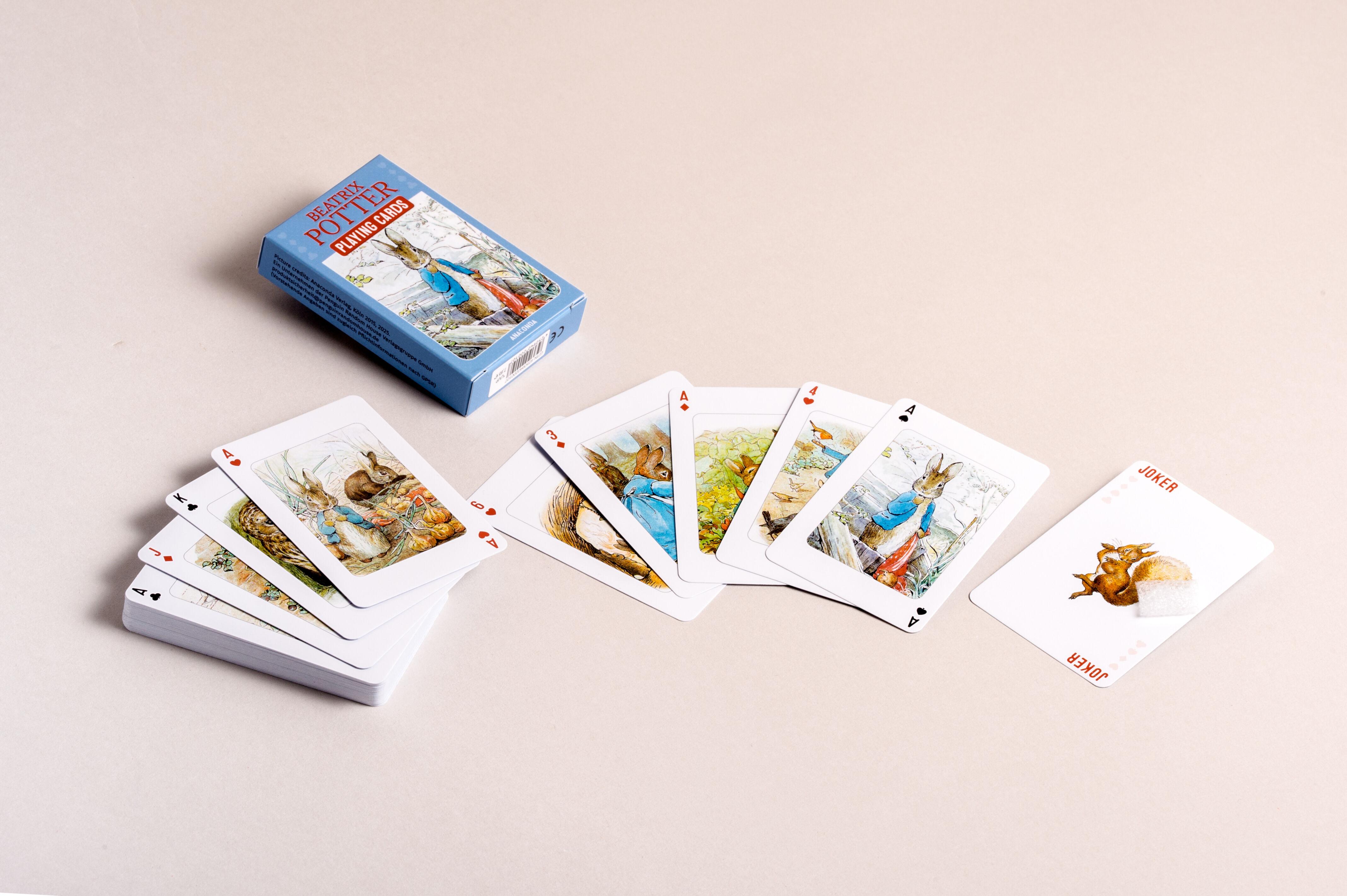 Beispielinhalt (Bild) Kartenspiel Beatrix Potter. 54 Spielkarten mit 53 Motiven von Peter Hase und seinen Freunden