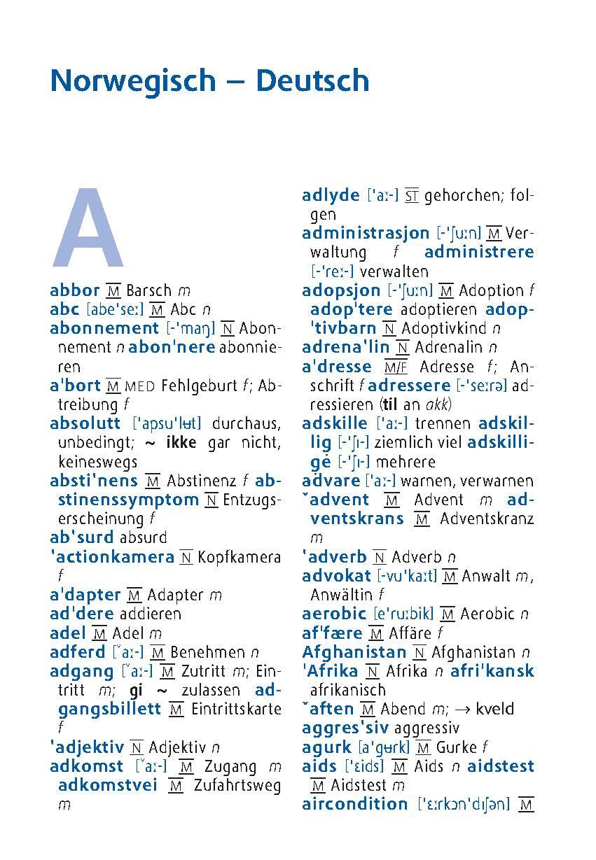 Beispielinhalt (Bild) Langenscheidt Universal-Wörterbuch Norwegisch