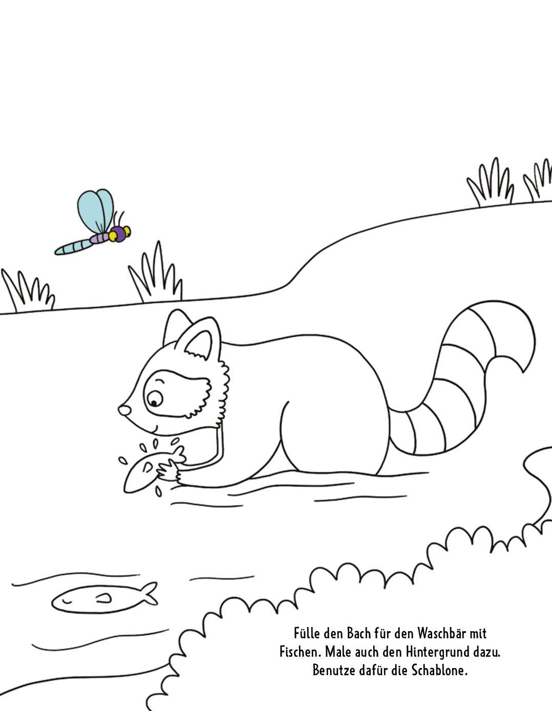 Beispielinhalt (Bild) Malbuch mit Schablone. Tiere