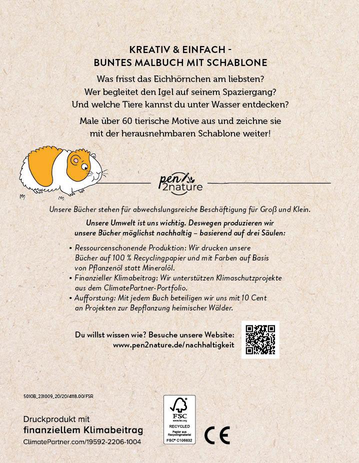 Rückseitencover Malbuch mit Schablone. Tiere