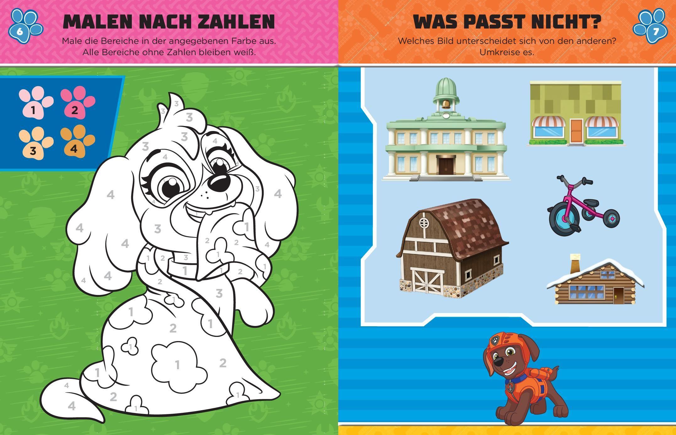 Beispielinhalt (Bild) PAW Patrol Mein Rätselbuch mit 40 Tattoos