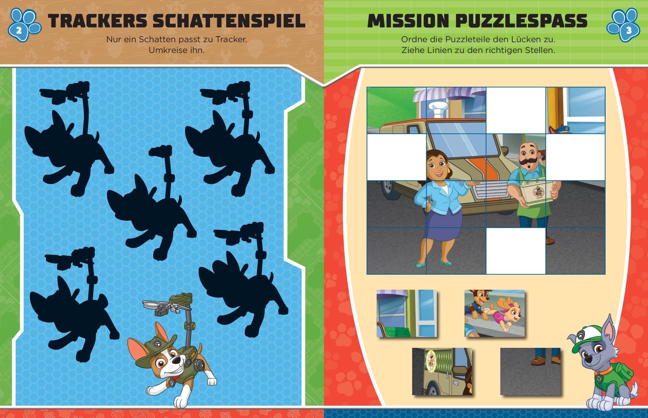 Beispielinhalt (Bild) PAW Patrol Mein Rätselbuch mit 40 Tattoos