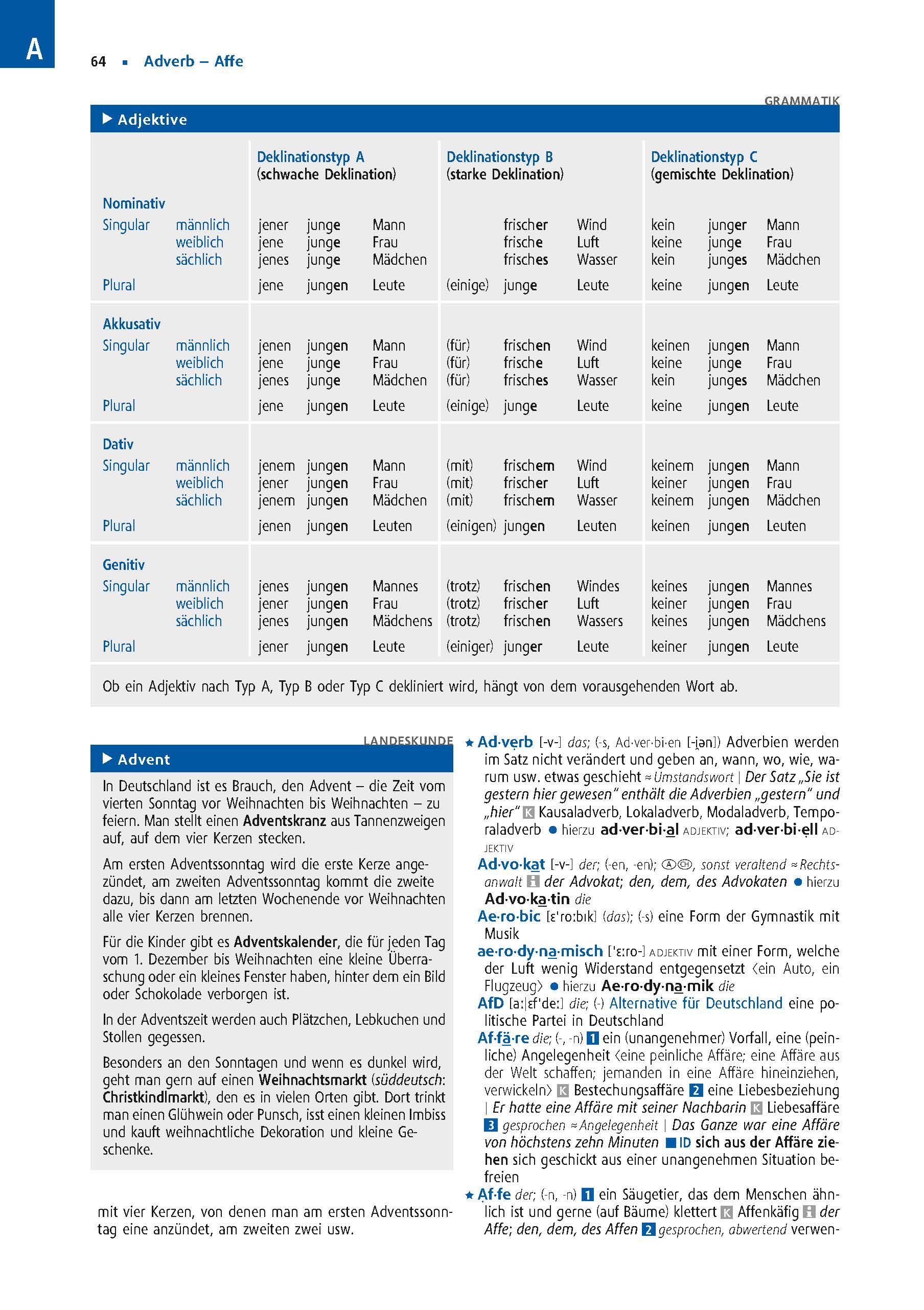 Beispielinhalt (Bild) Langenscheidt Großwörterbuch Deutsch als Fremdsprache