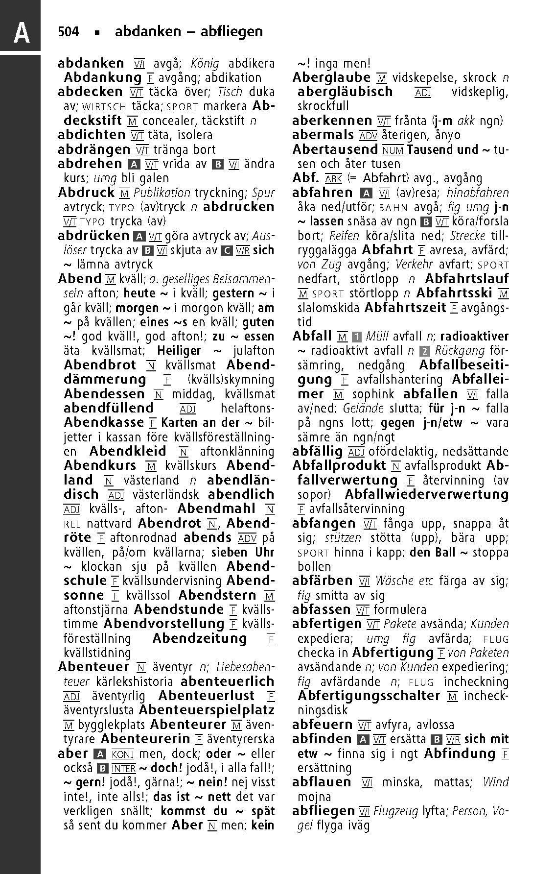 Beispielinhalt (Bild) Langenscheidt Taschenwörterbuch Schwedisch