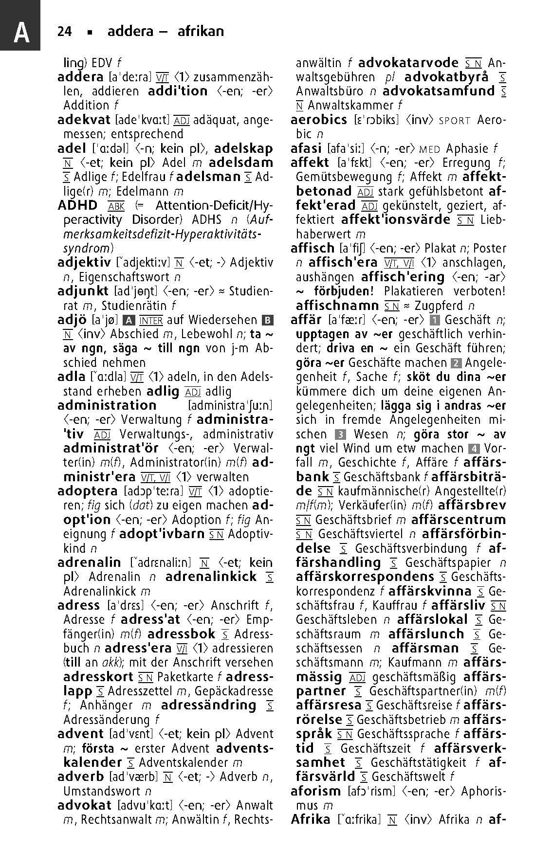 Beispielinhalt (Bild) Langenscheidt Taschenwörterbuch Schwedisch