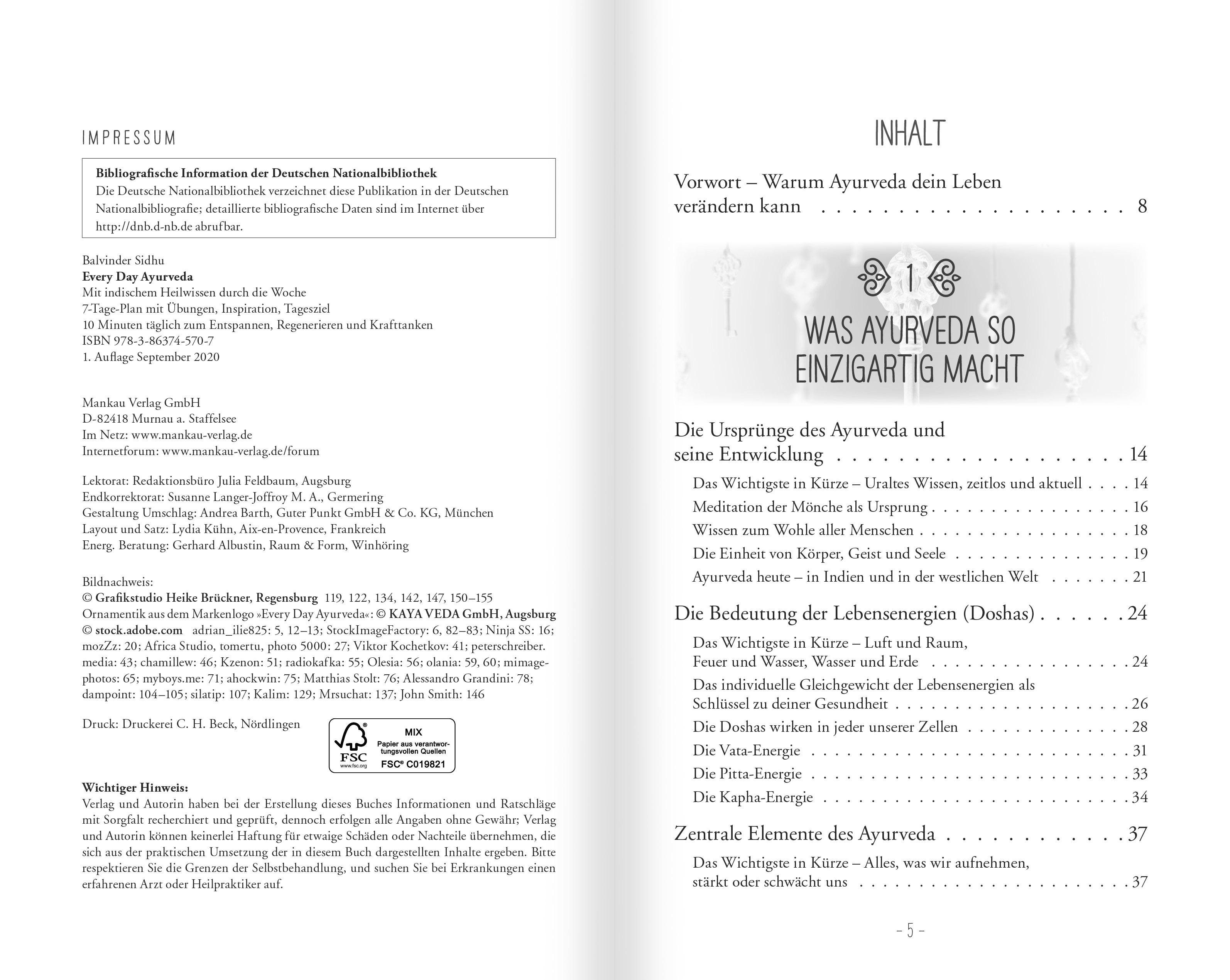 Beispielinhalt (Bild) Every Day Ayurveda. Mit indischem Heilwissen durch die Woche