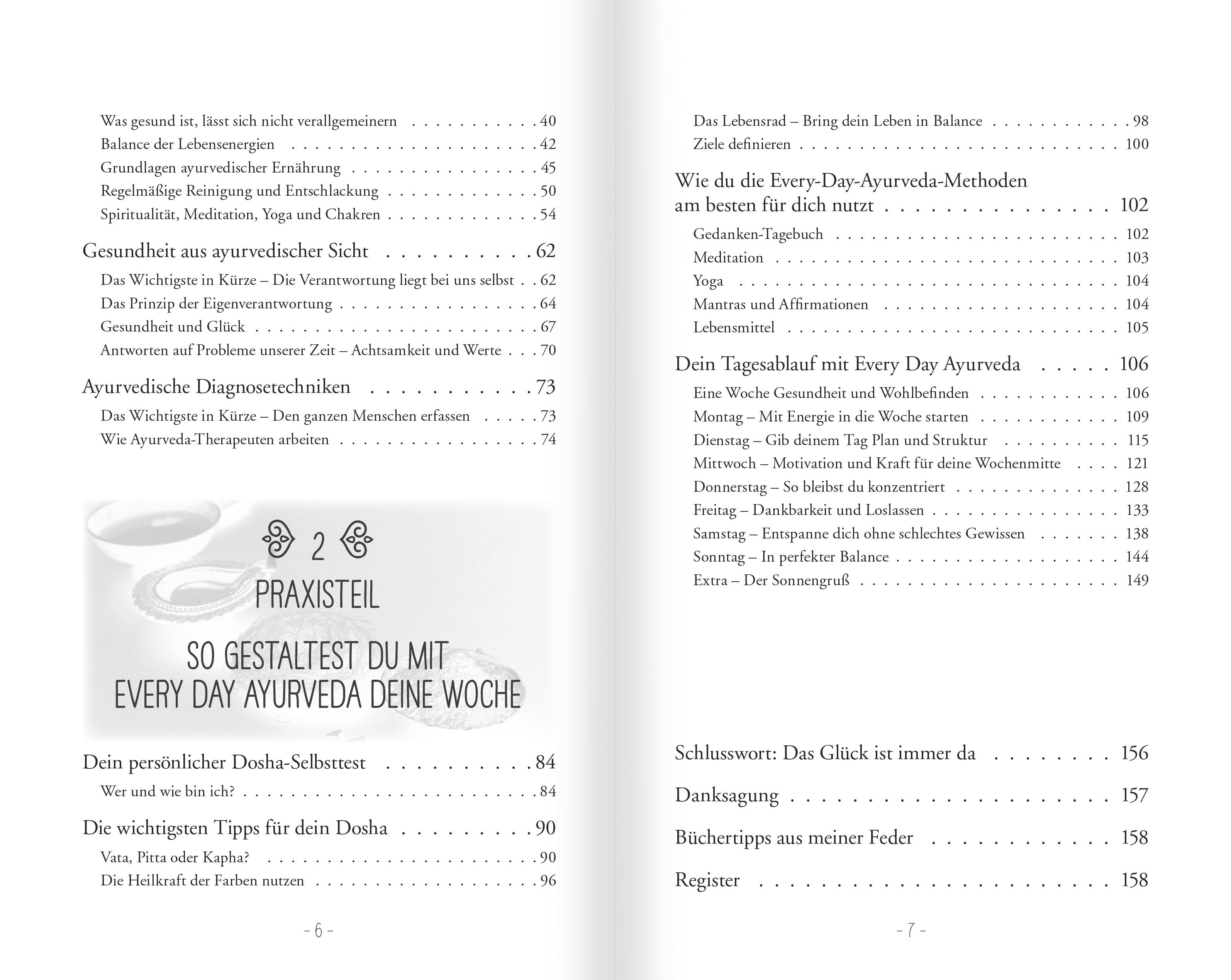 Beispielinhalt (Bild) Every Day Ayurveda. Mit indischem Heilwissen durch die Woche