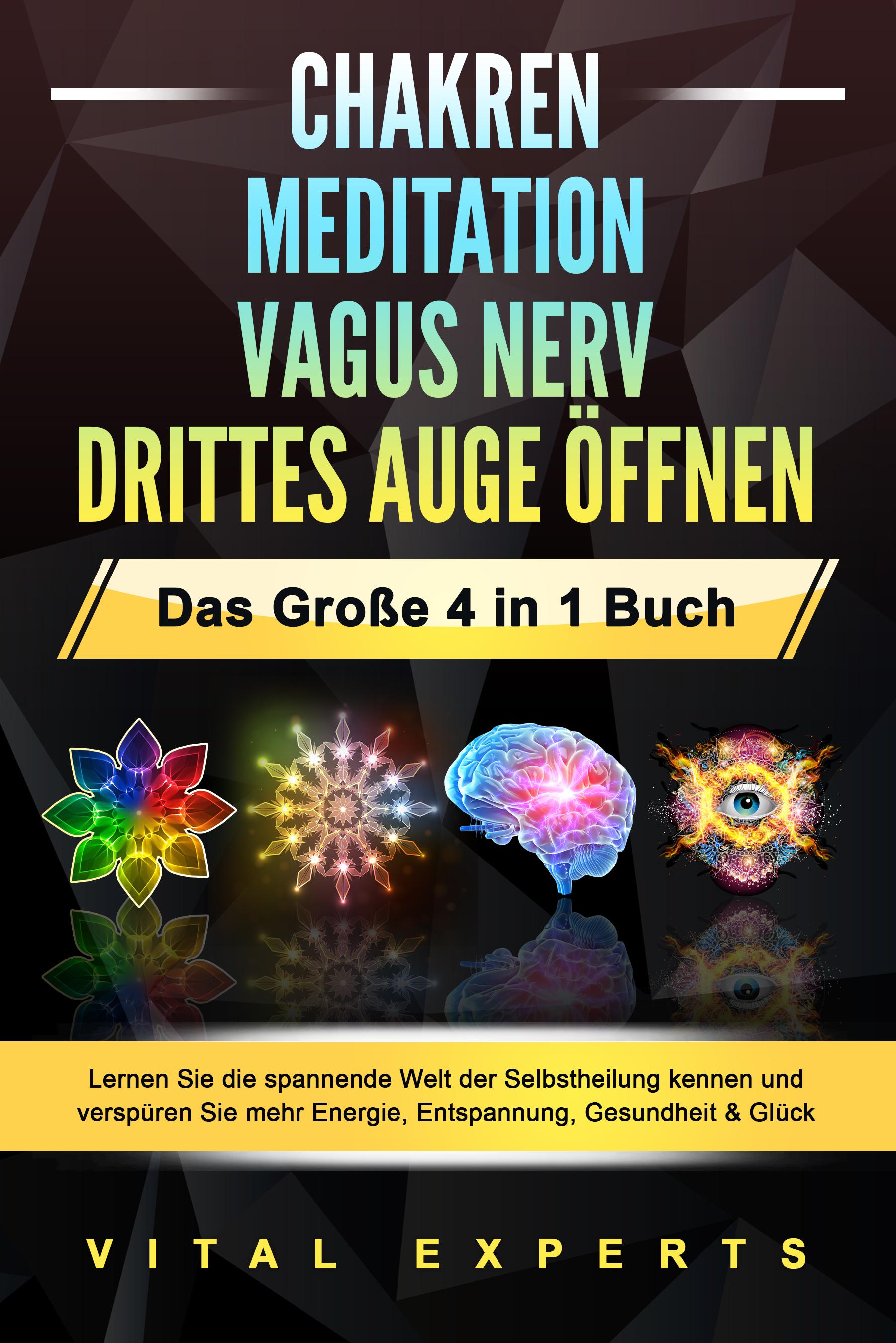 Vorderes Coverbild CHAKREN - MEDITATION - VAGUS NERV - DRITTES AUGE ÖFFNEN - Das Große 4 in 1 Buch: Lernen Sie die spannende Welt der Selbstheilung kennen und verspüren Sie mehr Energie, Entspannung, Gesundheit & Glück