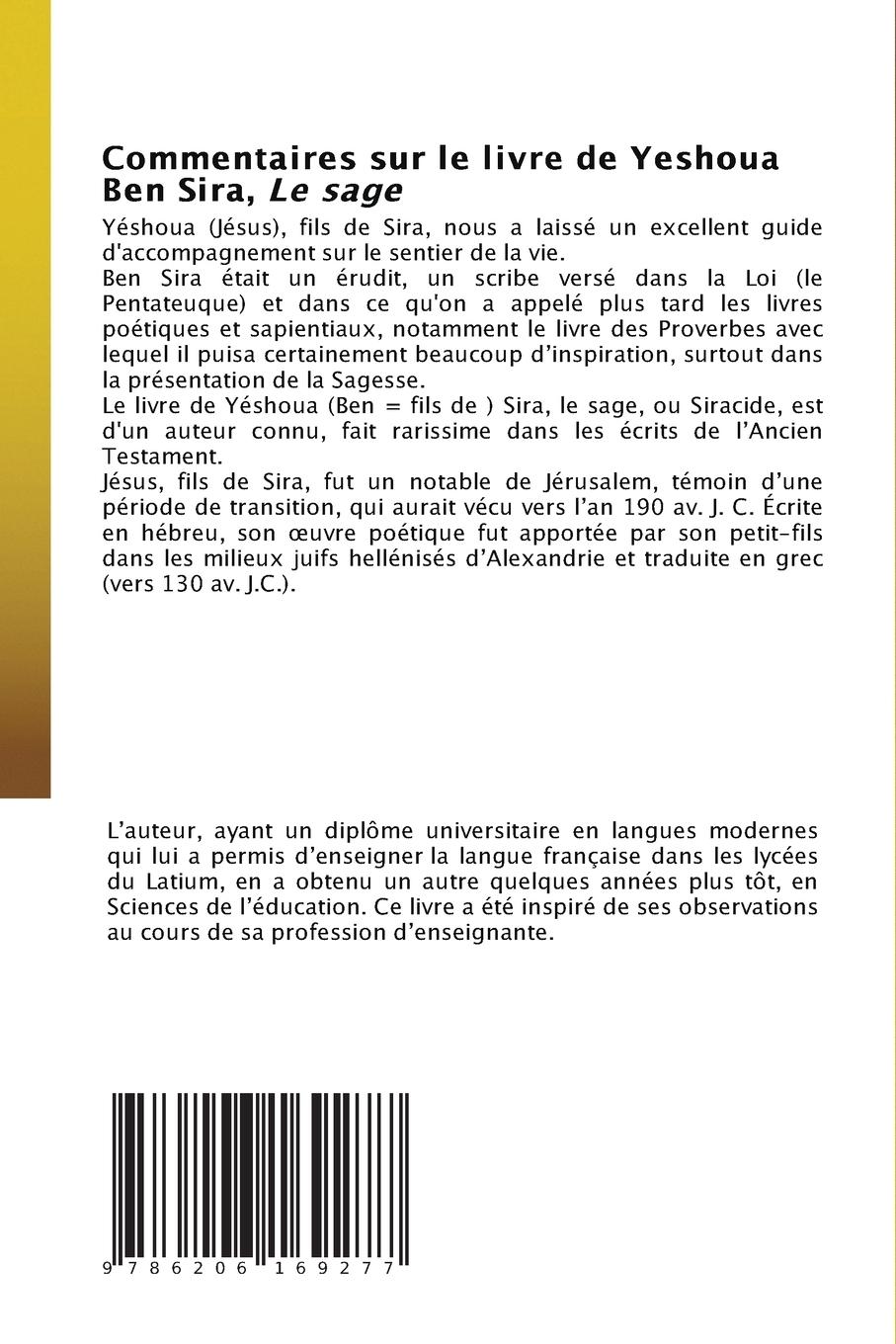Rückseitencover Commentaires sur le livre de Yeshoua Ben Sira, Le sage