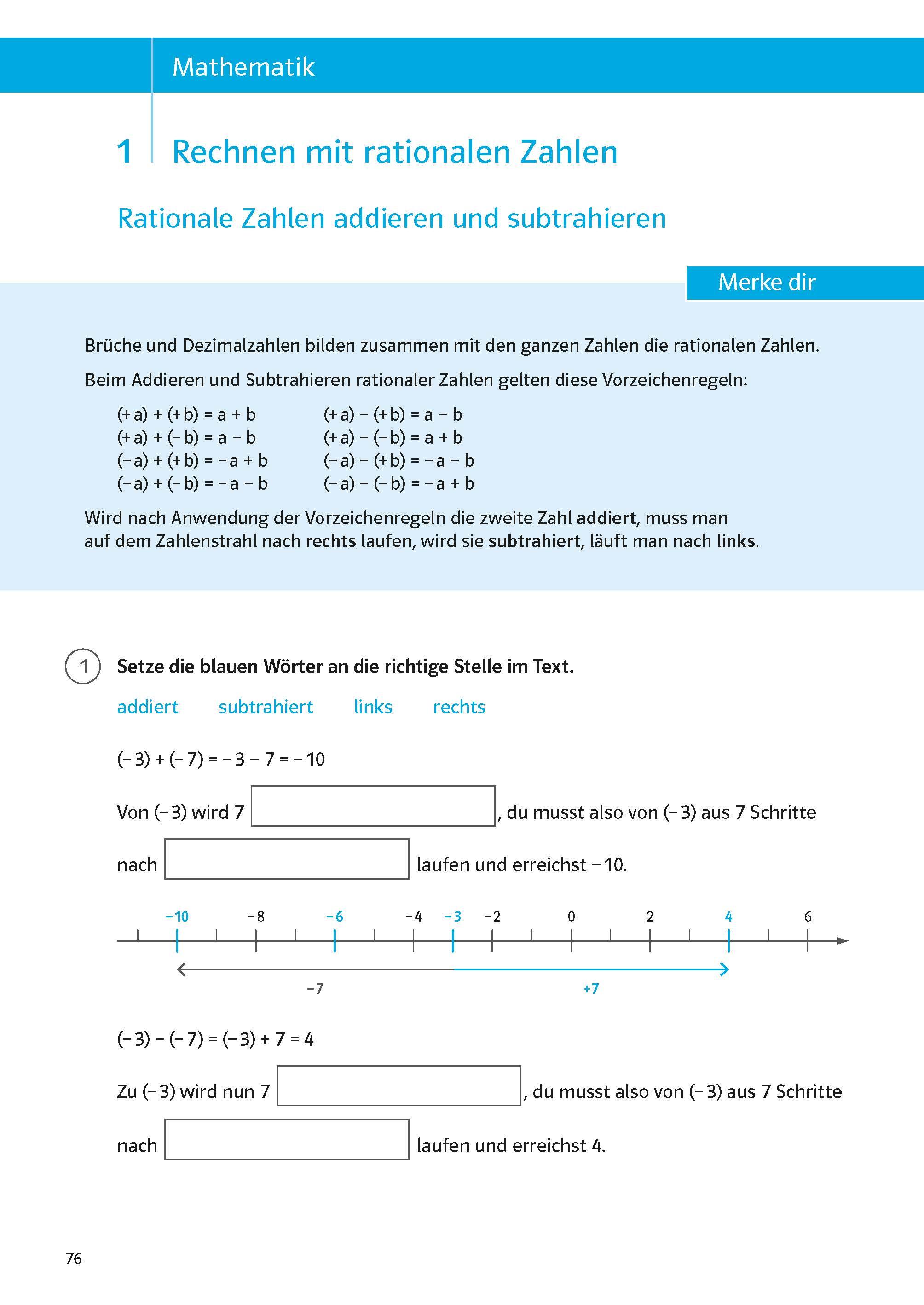 Beispielinhalt (Bild) Klett Sicher durch die 7. Klasse - Deutsch, Mathematik, Englisch