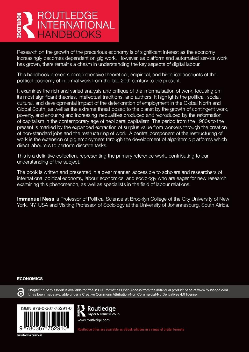 Rückseitencover The Routledge Handbook of the Gig Economy