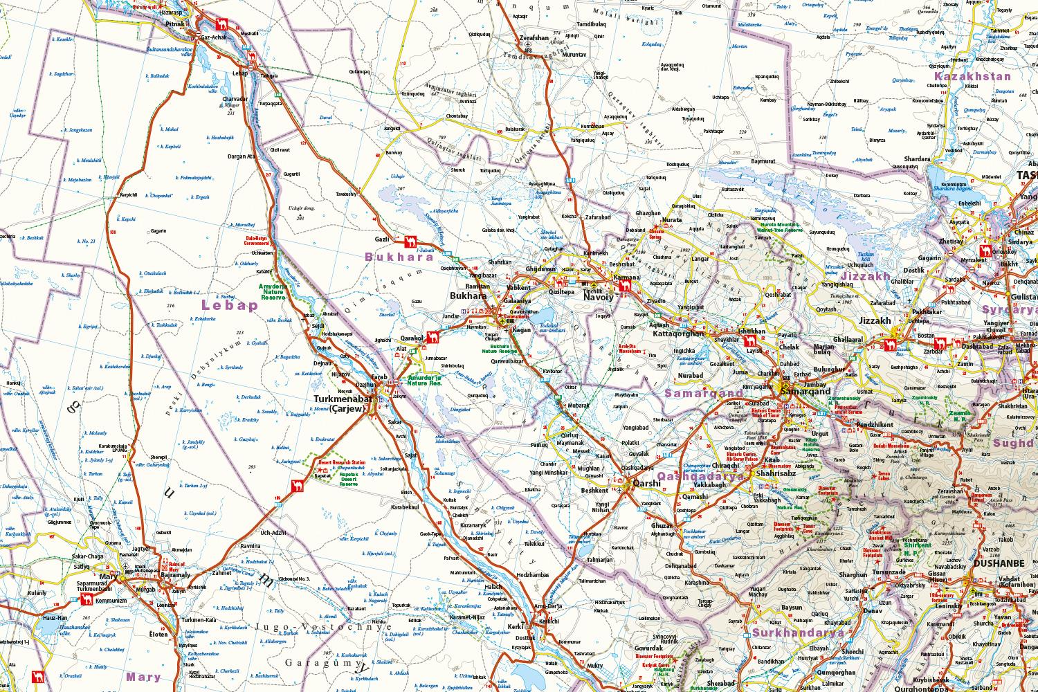 Beispielinhalt (Bild) Reise Know-How Landkarte Seidenstraße / Silk Road (1:2 000 000): Durch Zentralasien nach China / To China through Central Asia