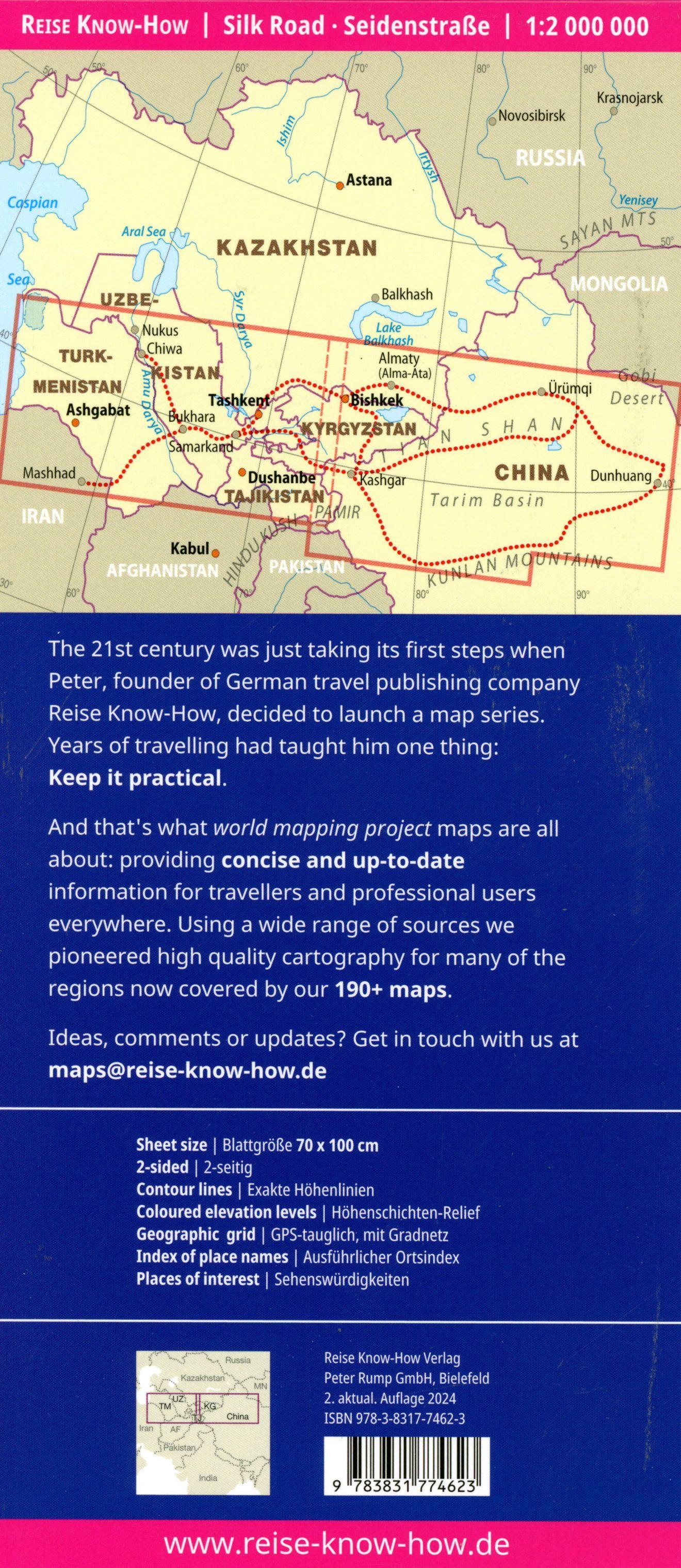 Beispielinhalt (Bild) Reise Know-How Landkarte Seidenstraße / Silk Road (1:2 000 000): Durch Zentralasien nach China / To China through Central Asia