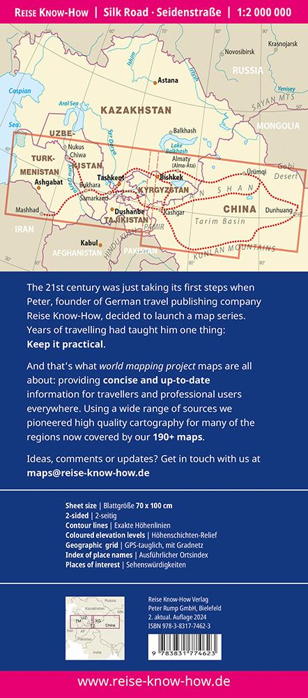 Rückseitencover Reise Know-How Landkarte Seidenstraße / Silk Road (1:2 000 000): Durch Zentralasien nach China / To China through Central Asia