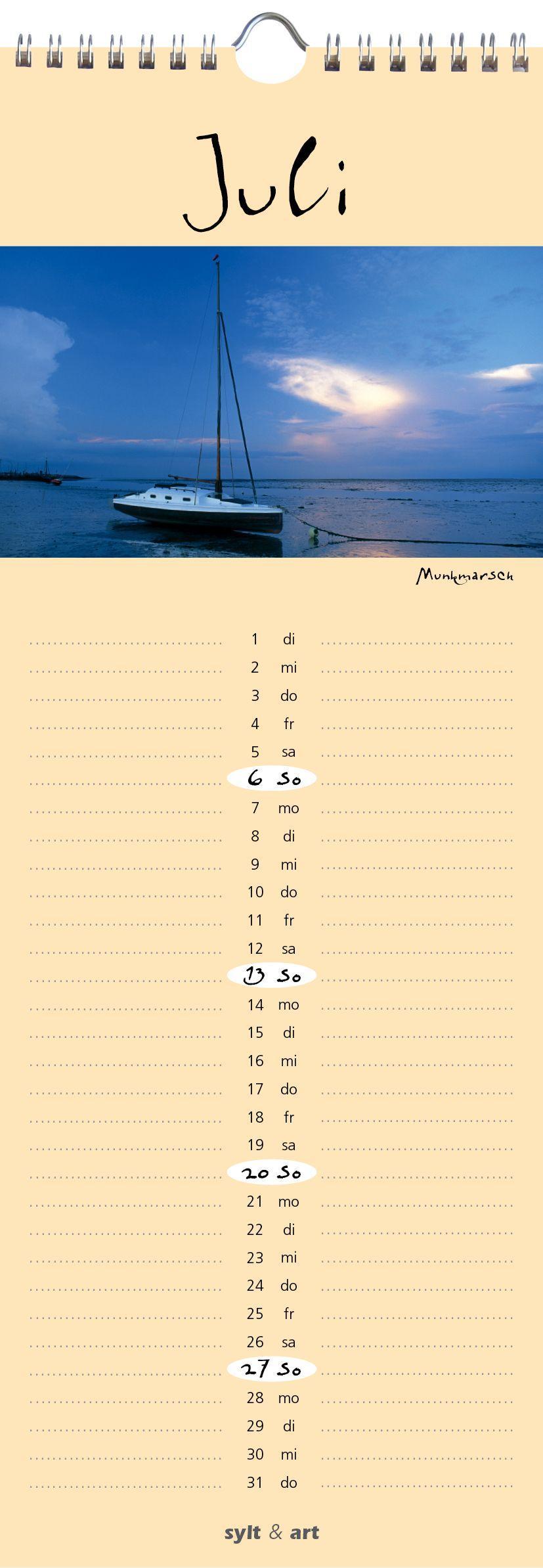 Beispielinhalt (Bild) Sylt-die Insel 2025 Streifenkalender