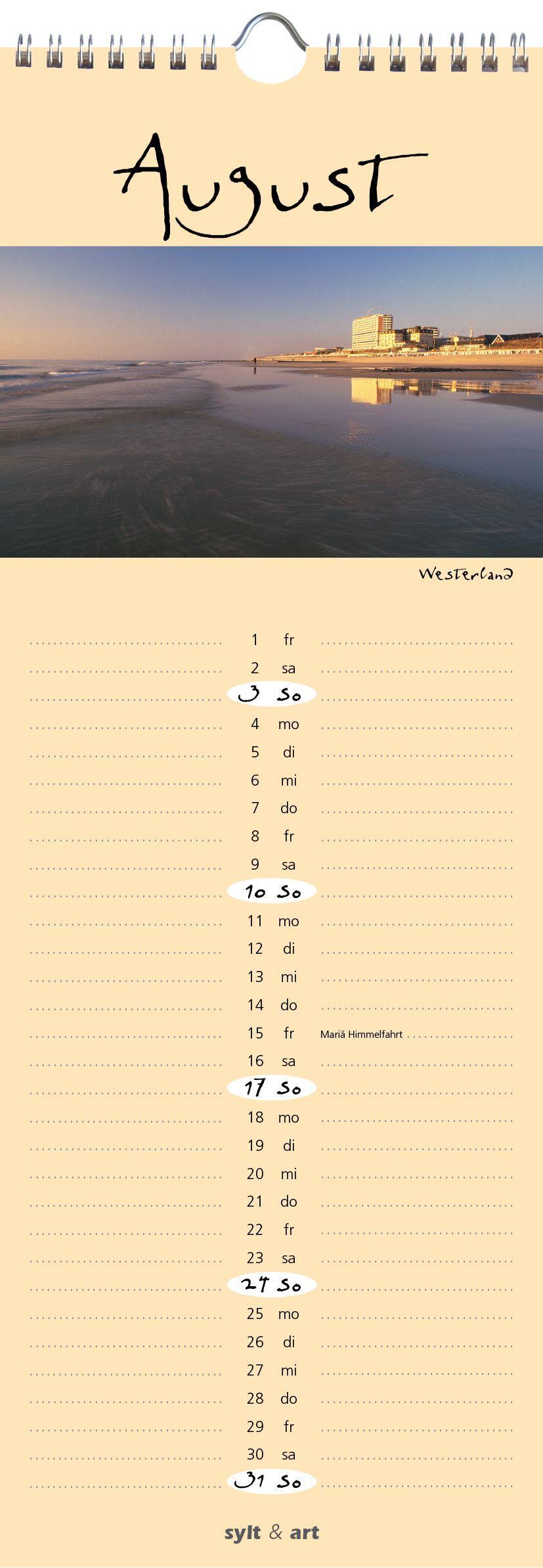 Beispielinhalt (Bild) Sylt-die Insel 2025 Streifenkalender