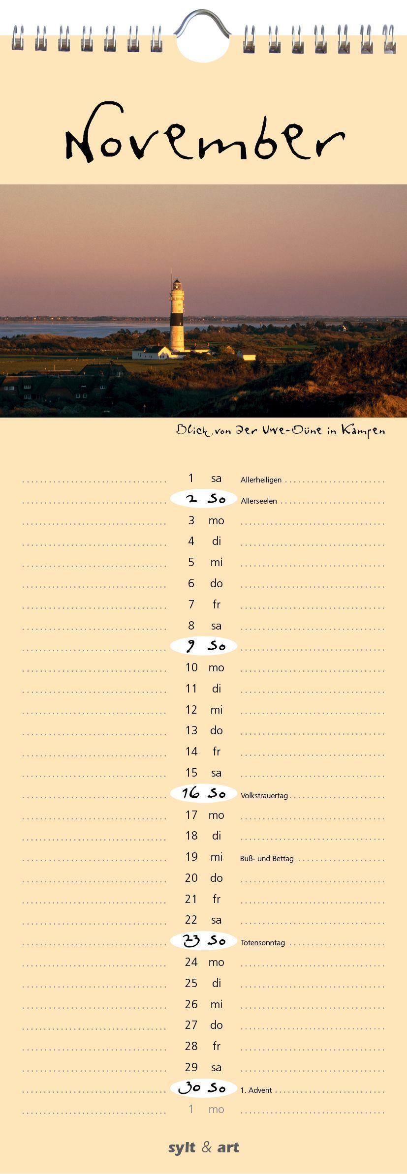 Beispielinhalt (Bild) Sylt-die Insel 2025 Streifenkalender