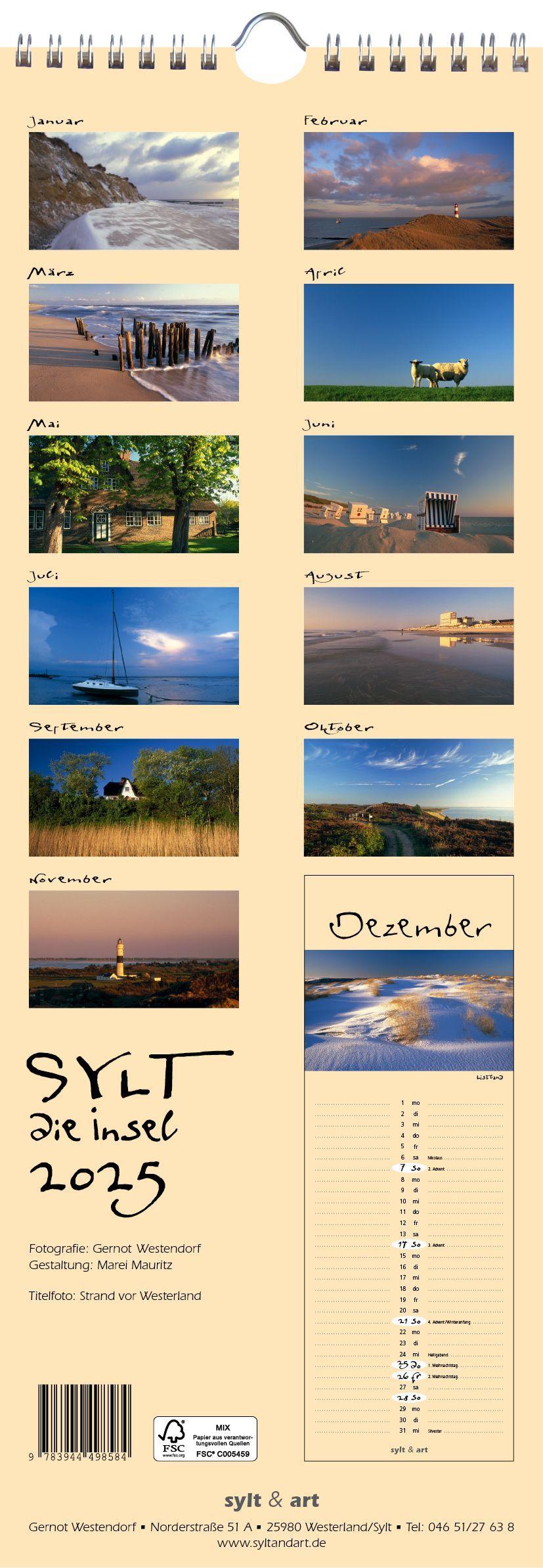 Beispielinhalt (Bild) Sylt-die Insel 2025 Streifenkalender