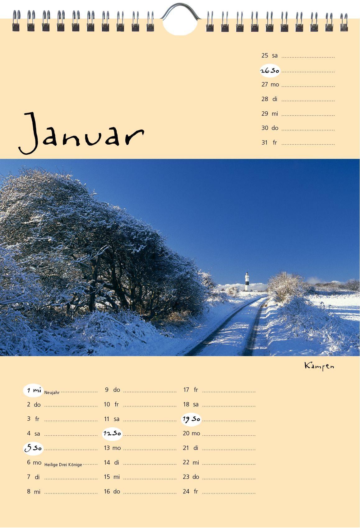 Beispielinhalt (Bild) Sylt-die Insel 2025 A4 Kalender