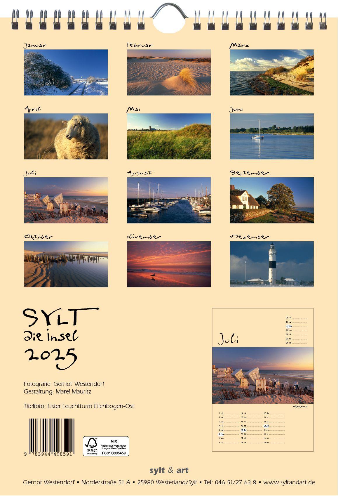 Beispielinhalt (Bild) Sylt-die Insel 2025 A4 Kalender