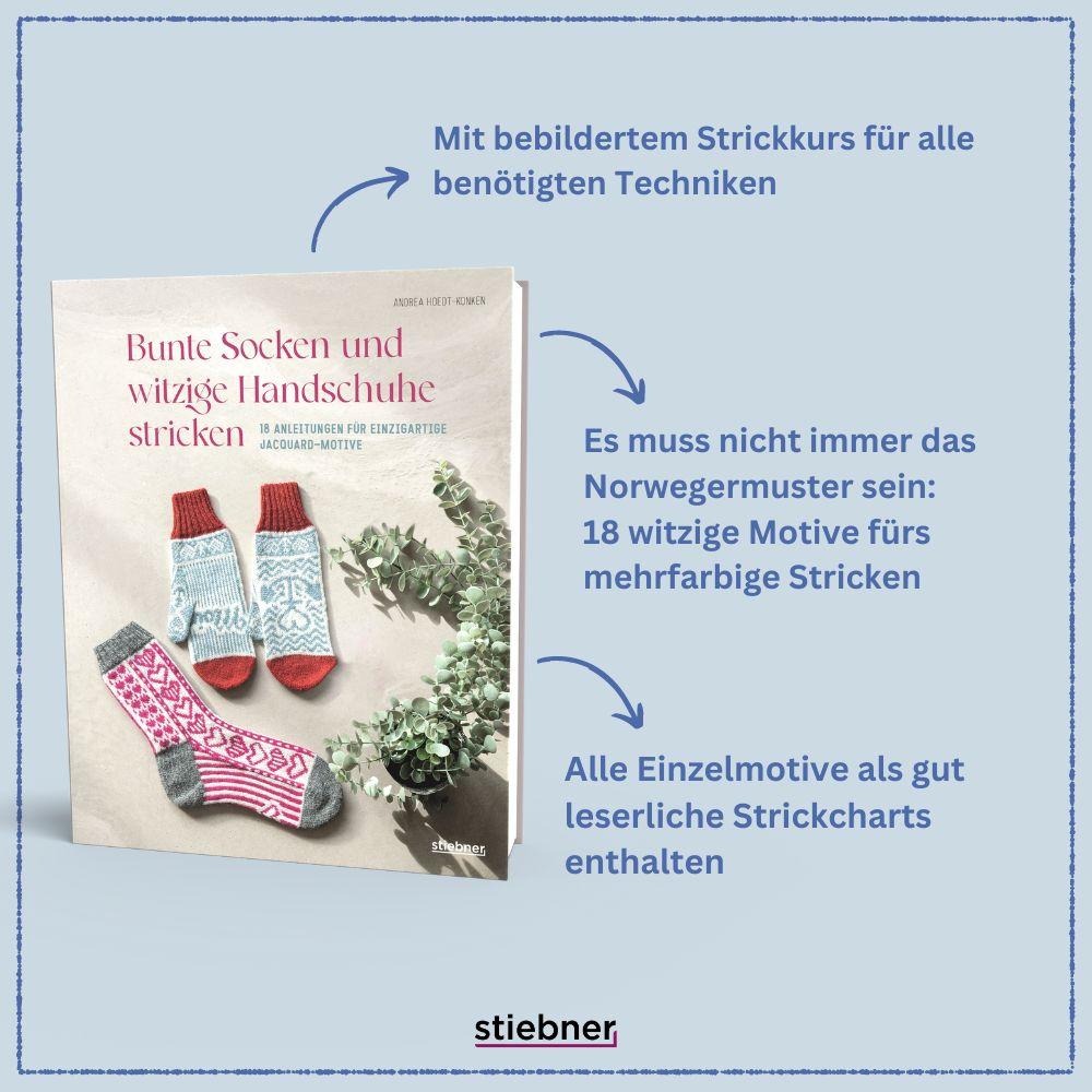 Beispielinhalt (Bild) Bunte Socken und witzige Handschuhe stricken