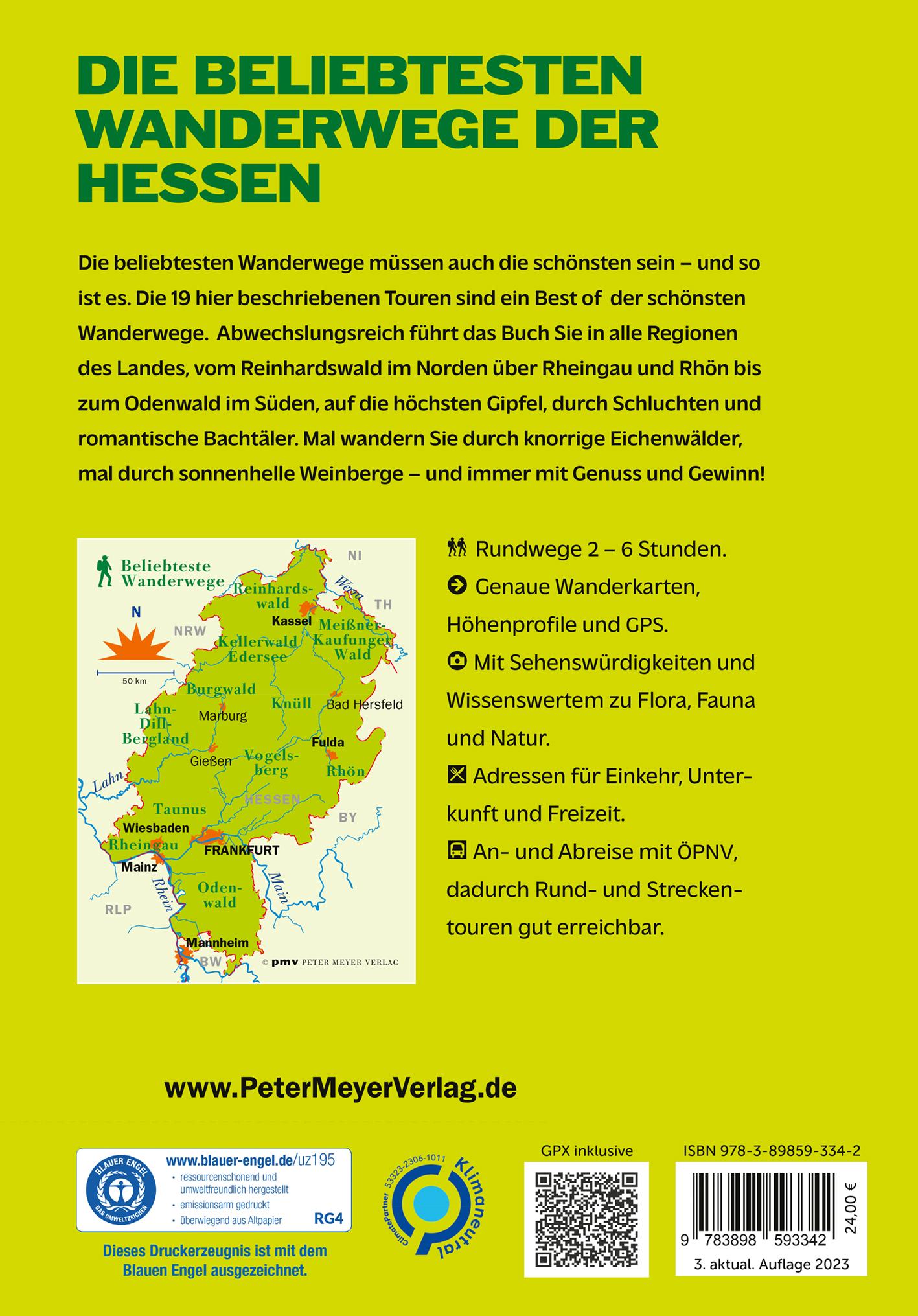 Rückseitencover Die beliebtesten Wanderwege der Hessen