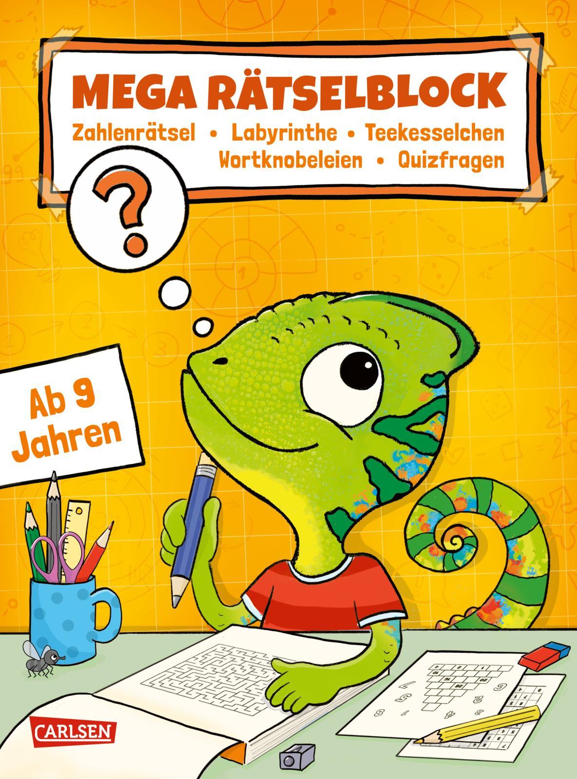 Vorderes Coverbild Rätseln für Kinder ab 9: Mega Rätselblock - Zahlenrätsel, Labyrinthe, Teekesselchen, Wortknobeleien, Quizfragen