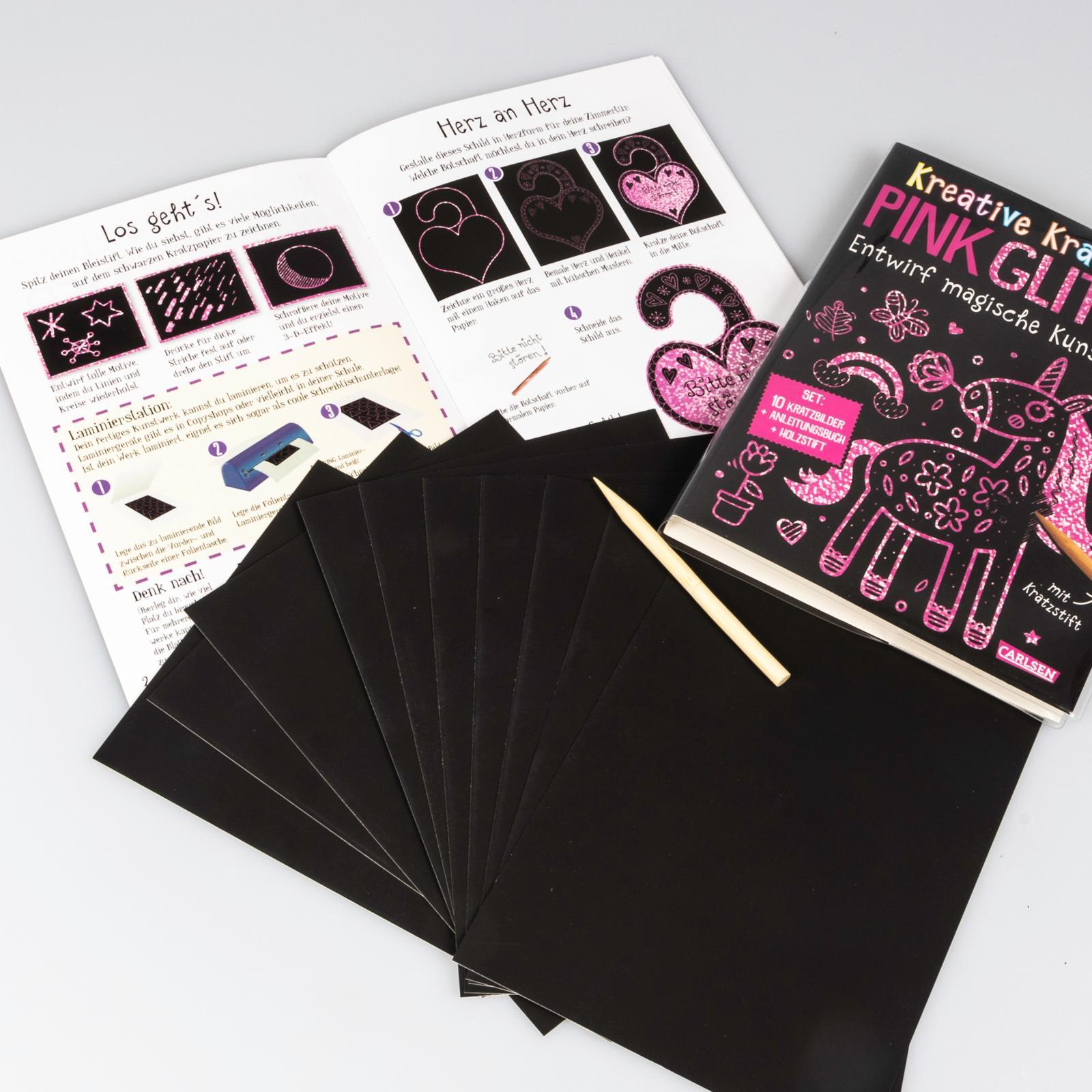 Beispielinhalt (Bild) Kratzbilder für Kinder: Kreative Kratzkunst: Pink Glitzer