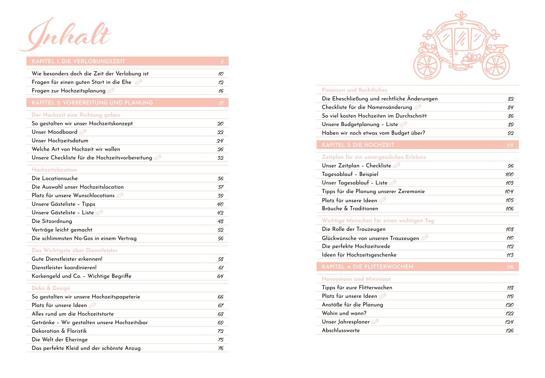 Beispielinhalt (Bild) Unser Hochzeitsplaner - Wedding Planer und Erinnerungsalbum