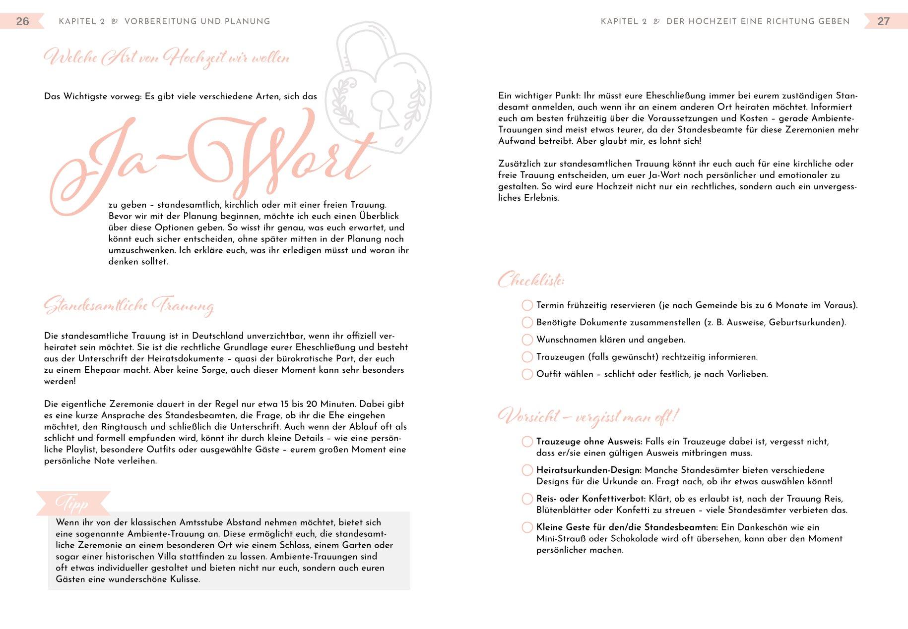 Beispielinhalt (Bild) Unser Hochzeitsplaner - Wedding Planer und Erinnerungsalbum