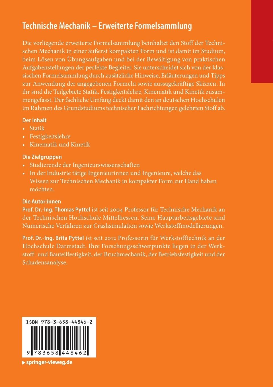 Rückseitencover Technische Mechanik - Erweiterte Formelsammlung