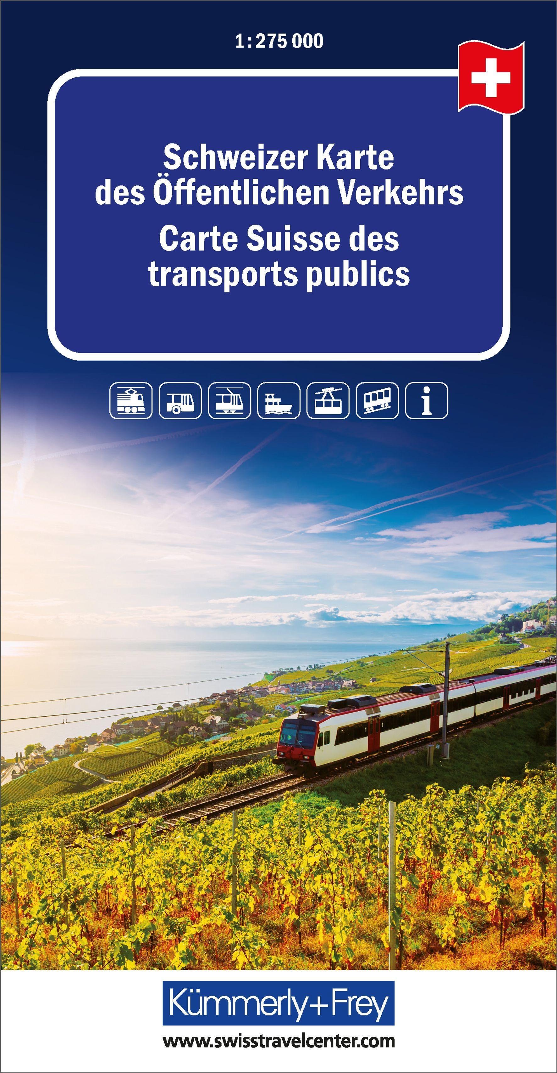 Vorderes Coverbild Kümmerly+Frey Schweizer Karte des öffentlichen Verkehrs 1:275.000
